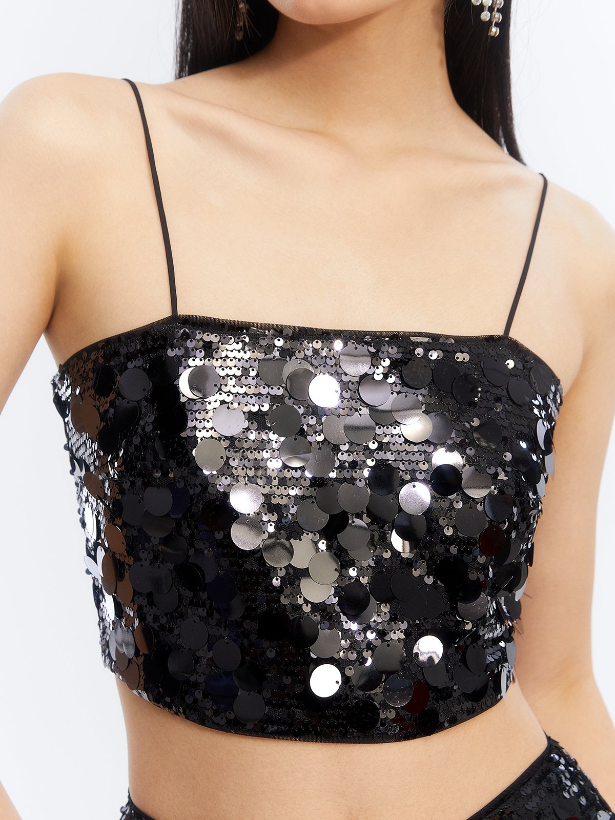 black sequin cami top