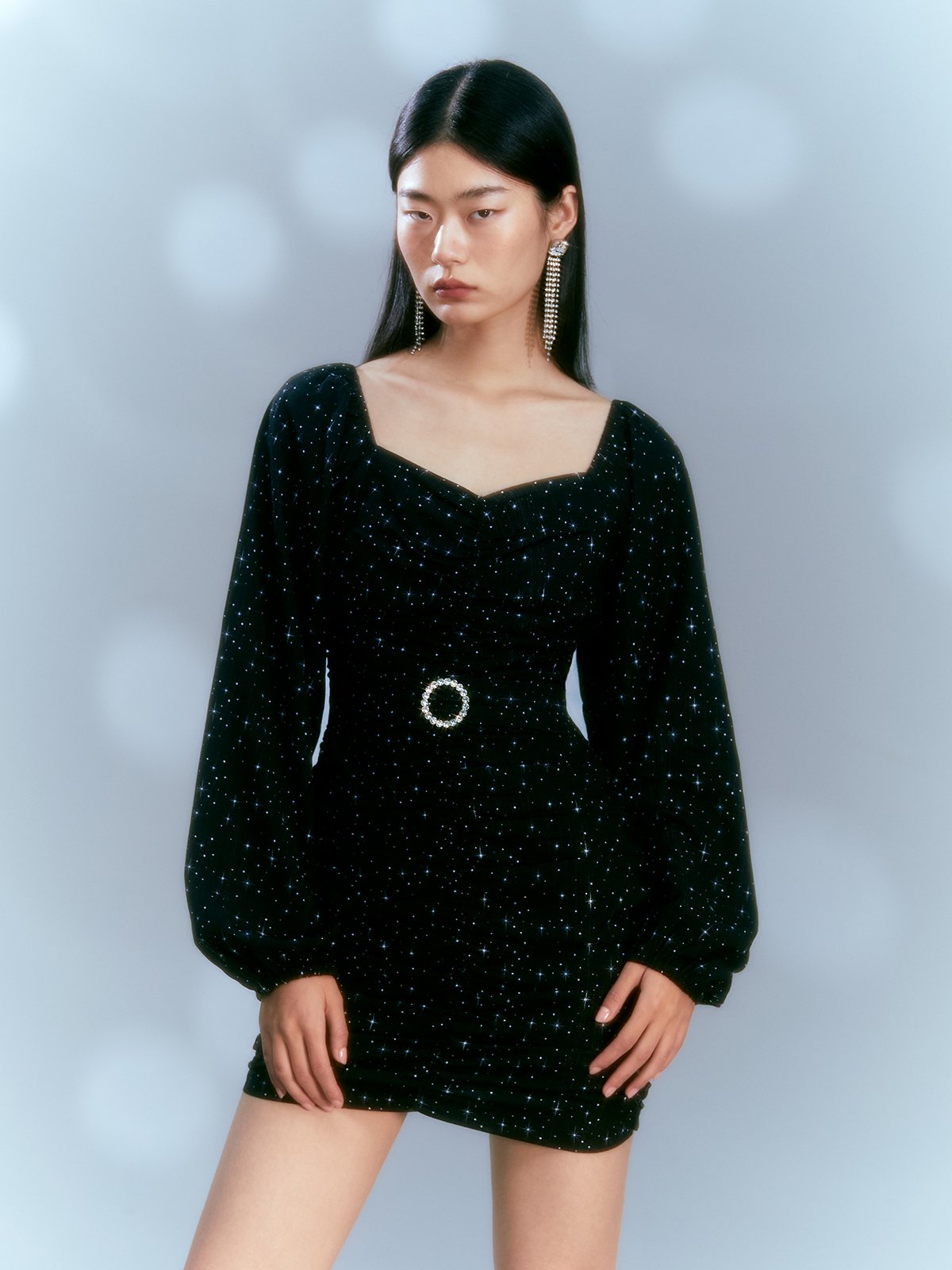 Heart Shaped Neckline Mini Dress Black Pomelo Fashion
