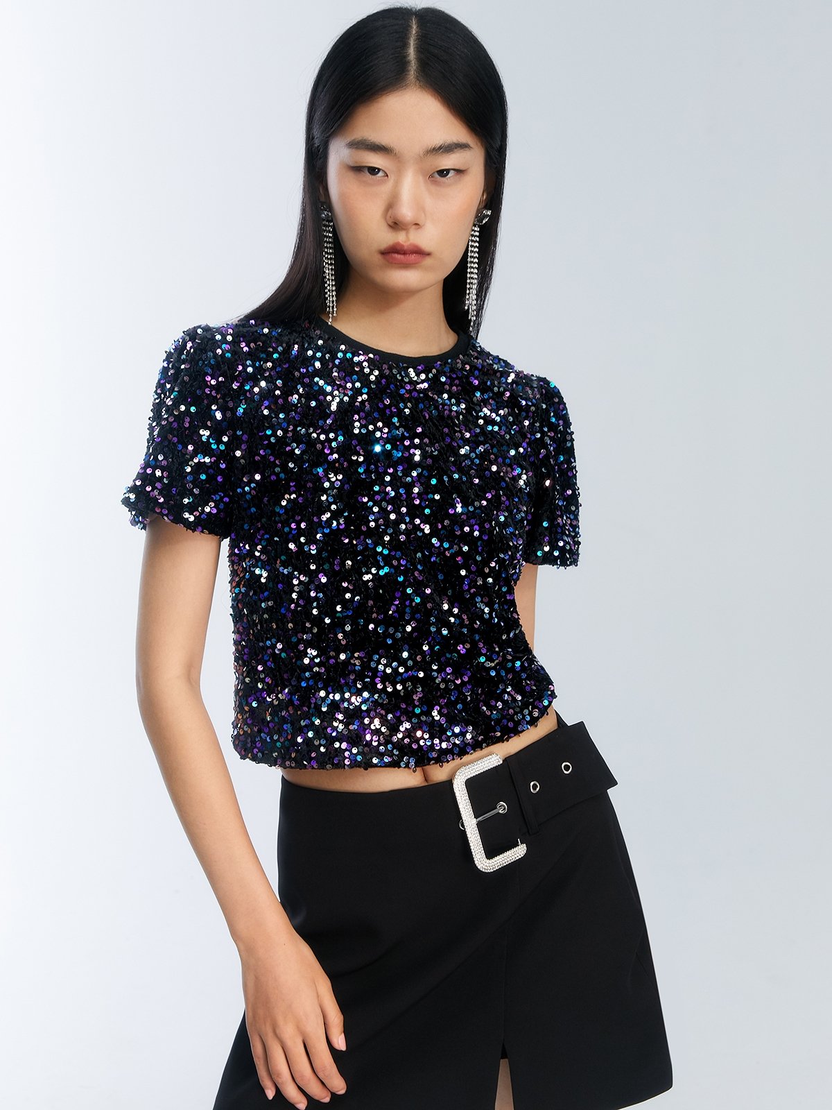 Sequin Detail Top Black