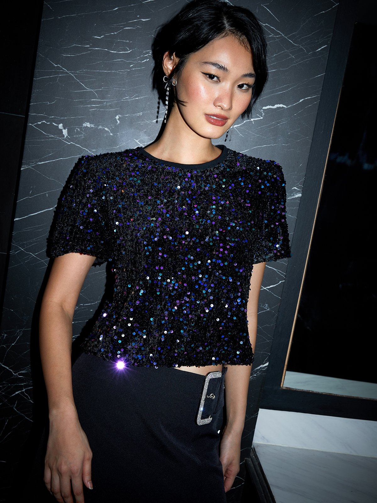 Sequin blouse top zara