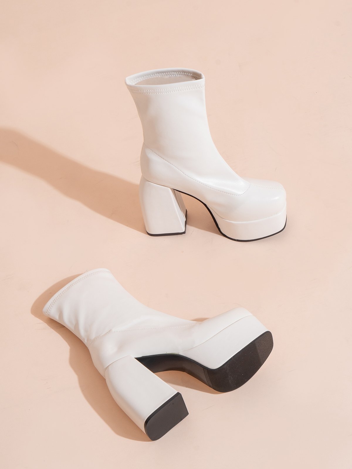 White Dolly Chunky Heeled Platform Boots White Pomelo Fashion