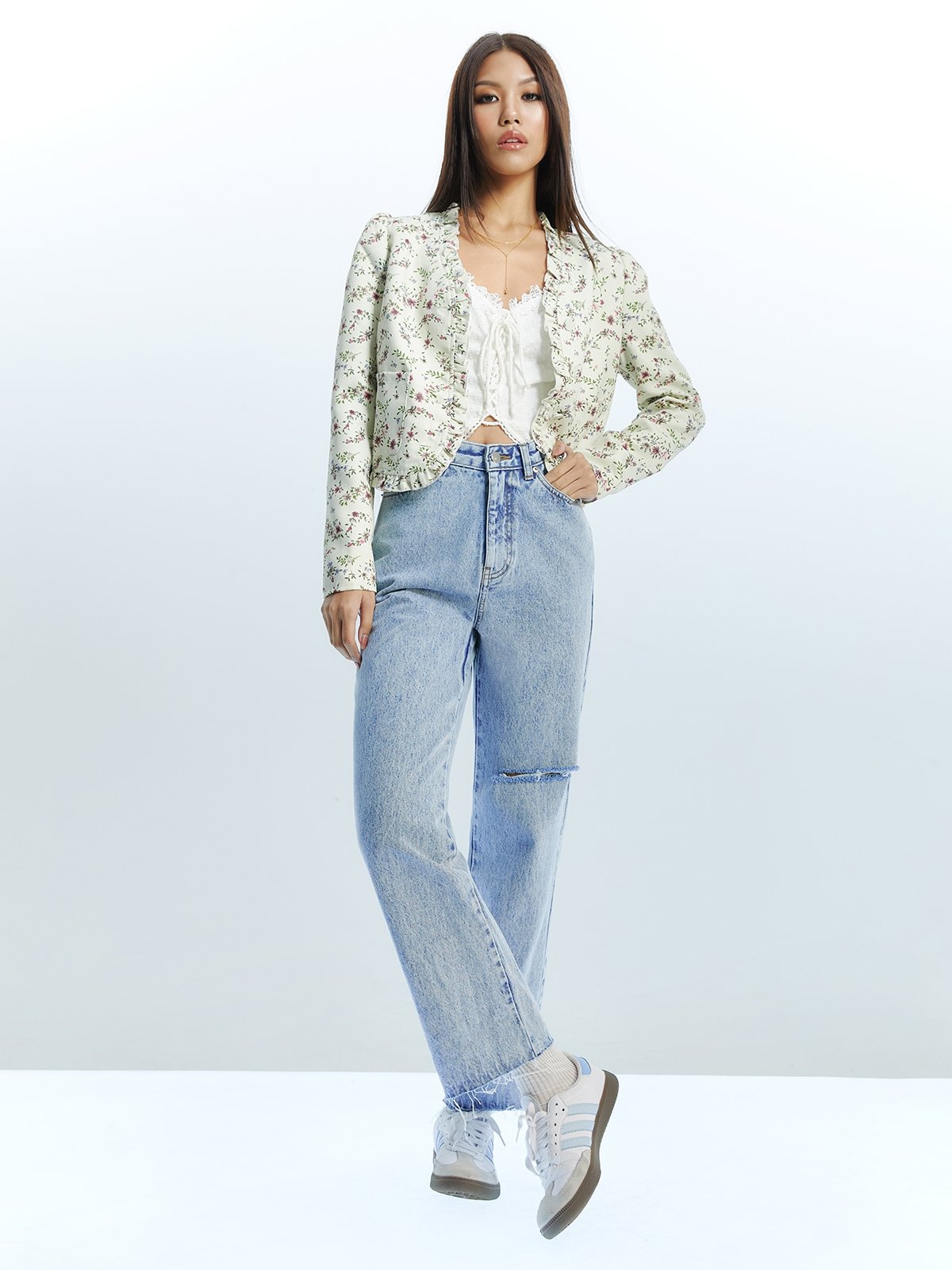 Long Sleeve Floral Blazer Multi Color Pomelo Fashion