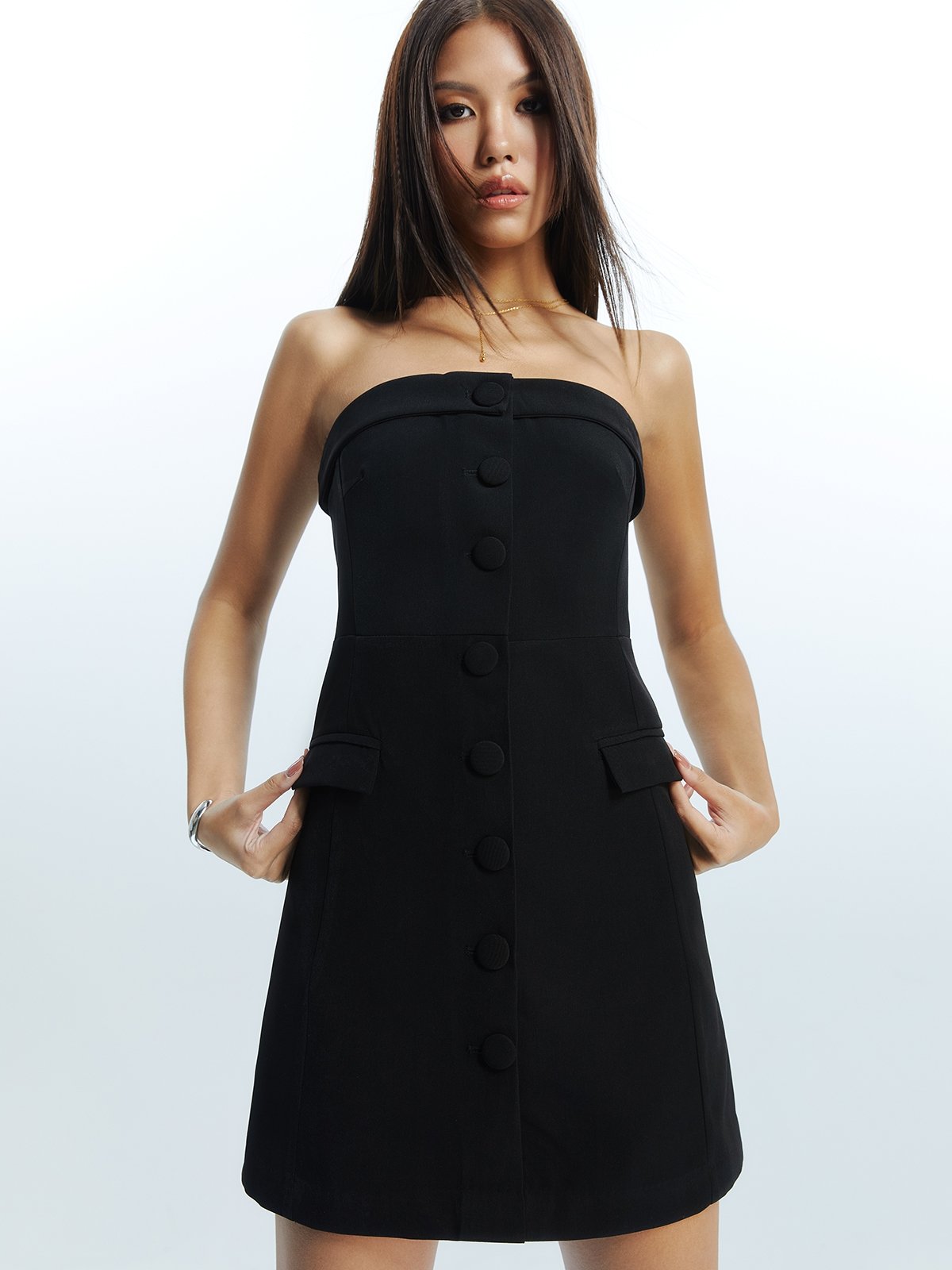 Short black tube dress top