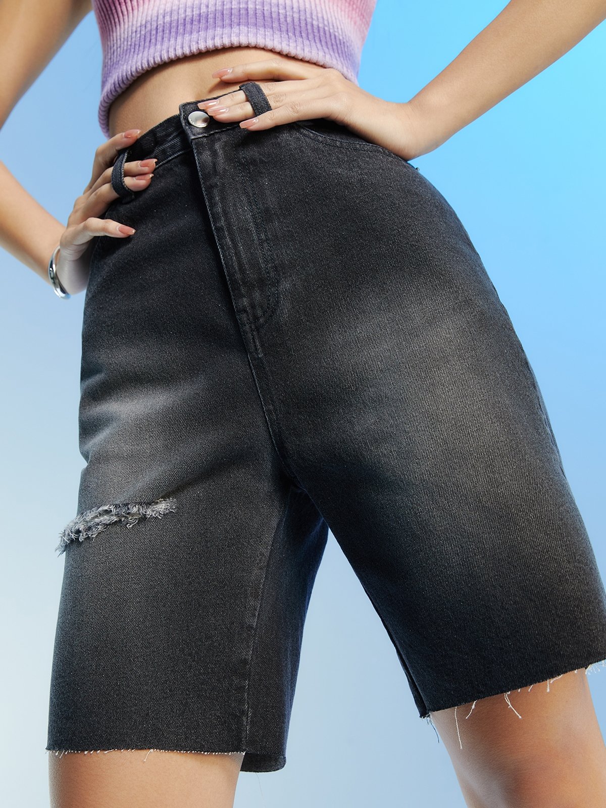 Black denim shorts h discount