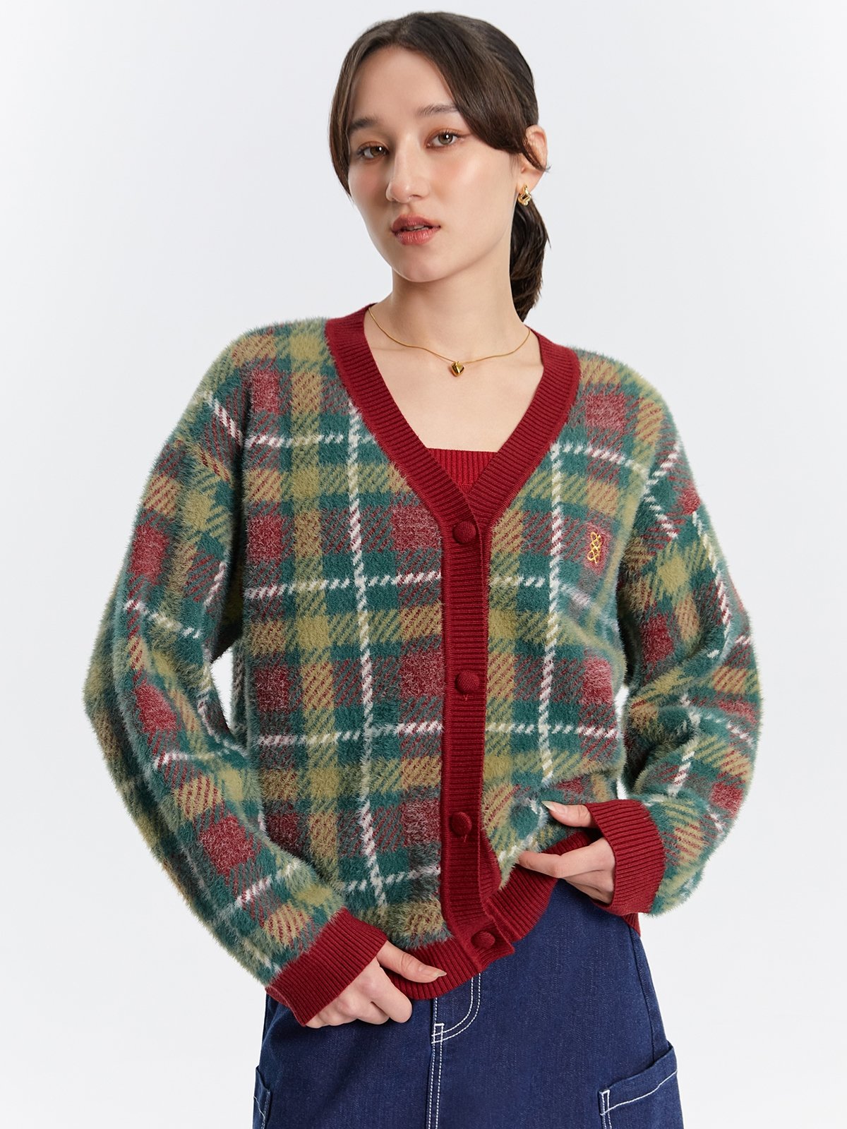 Knitted V neck Cardigan Green Pomelo Fashion