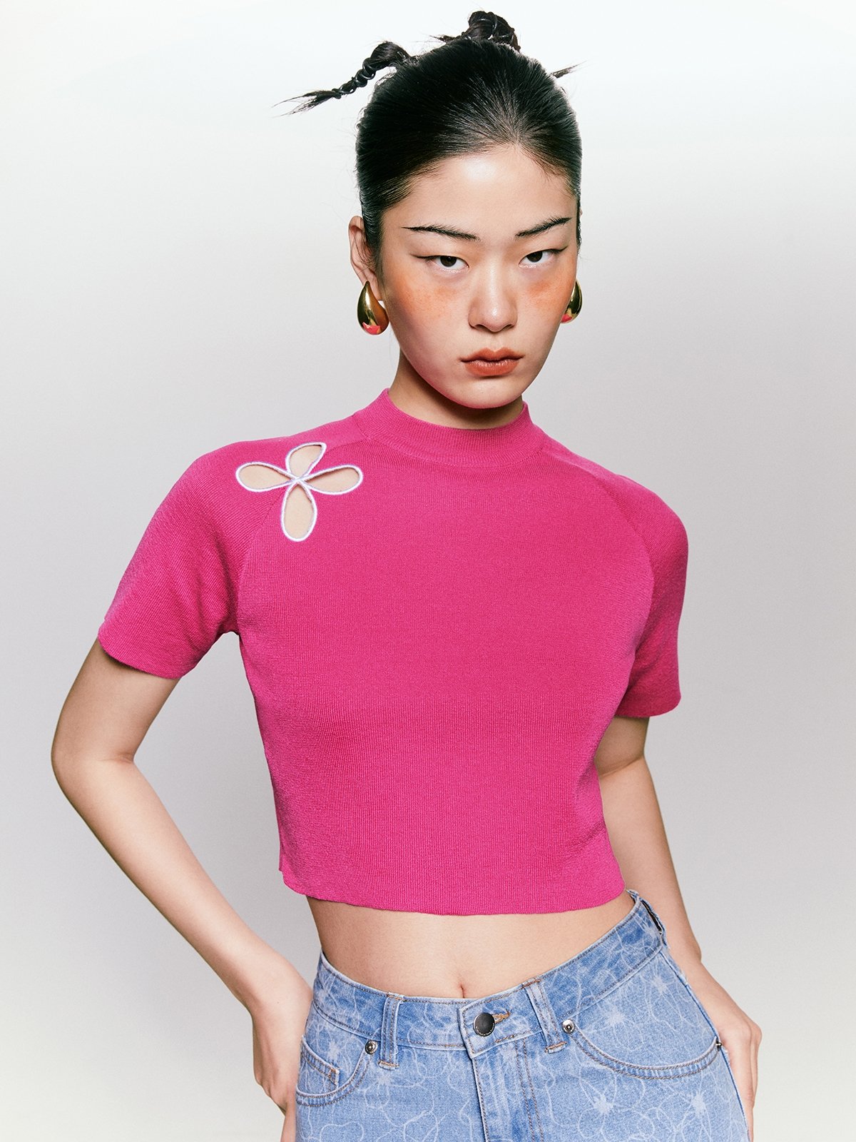 Cut Out Knitted Shirt Hot Pink Pomelo Fashion cut-out-knitted-shirt-hot-pink-pomelo-fashion