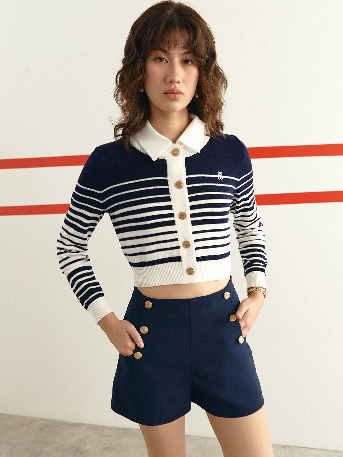 Logo Hardware Stripes Cardigan Navy White