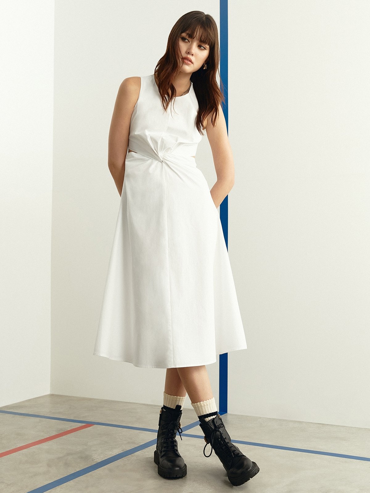 Cut Out Design Mini Dress White Pomelo Fashion