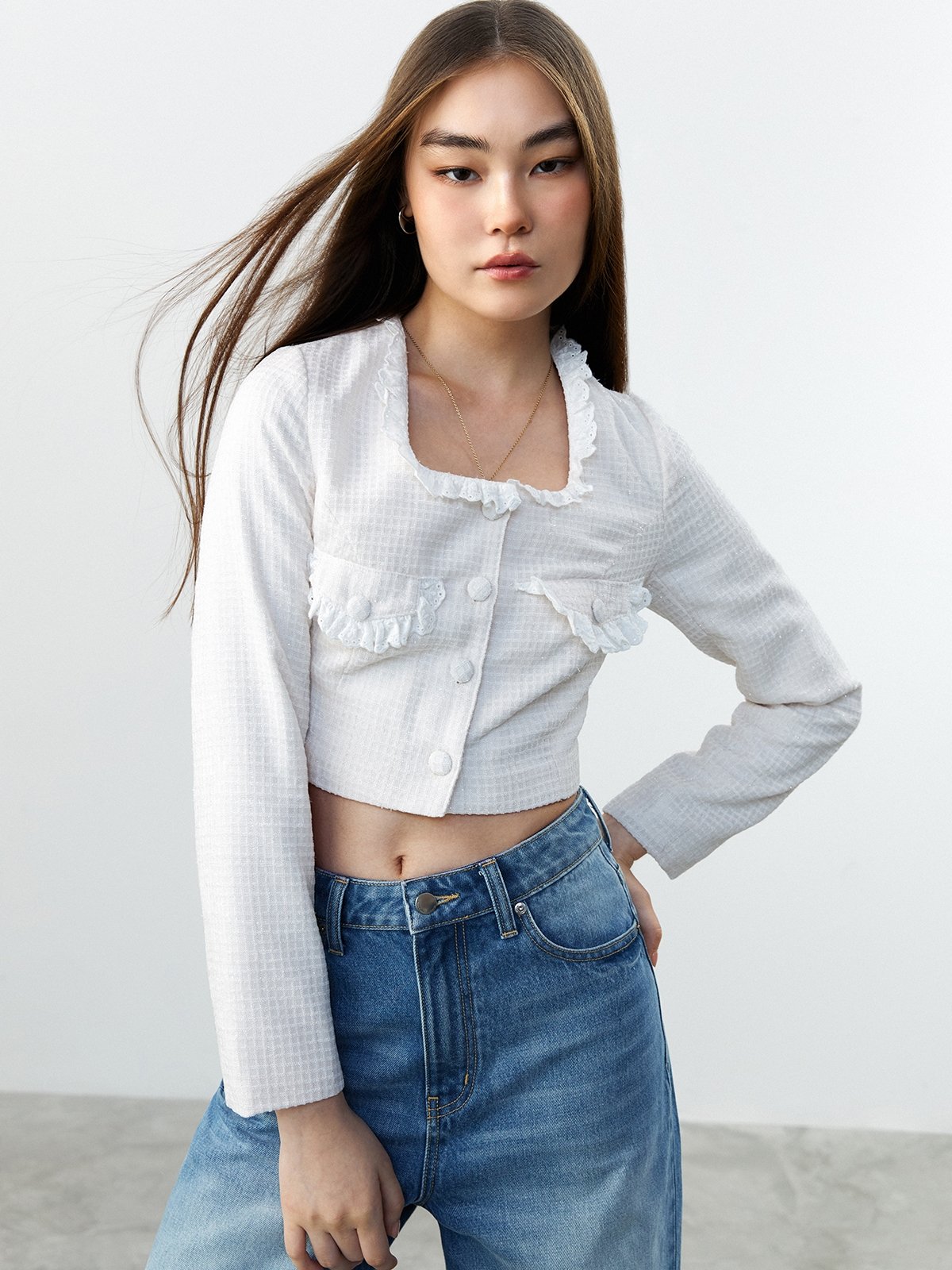 White crop top jacket outlet