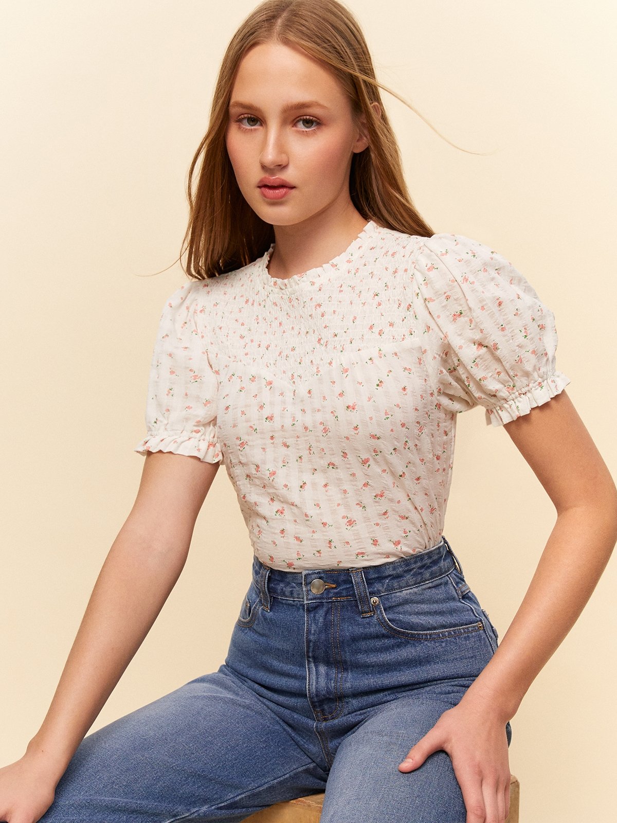 Puff sleeve sheer clearance top