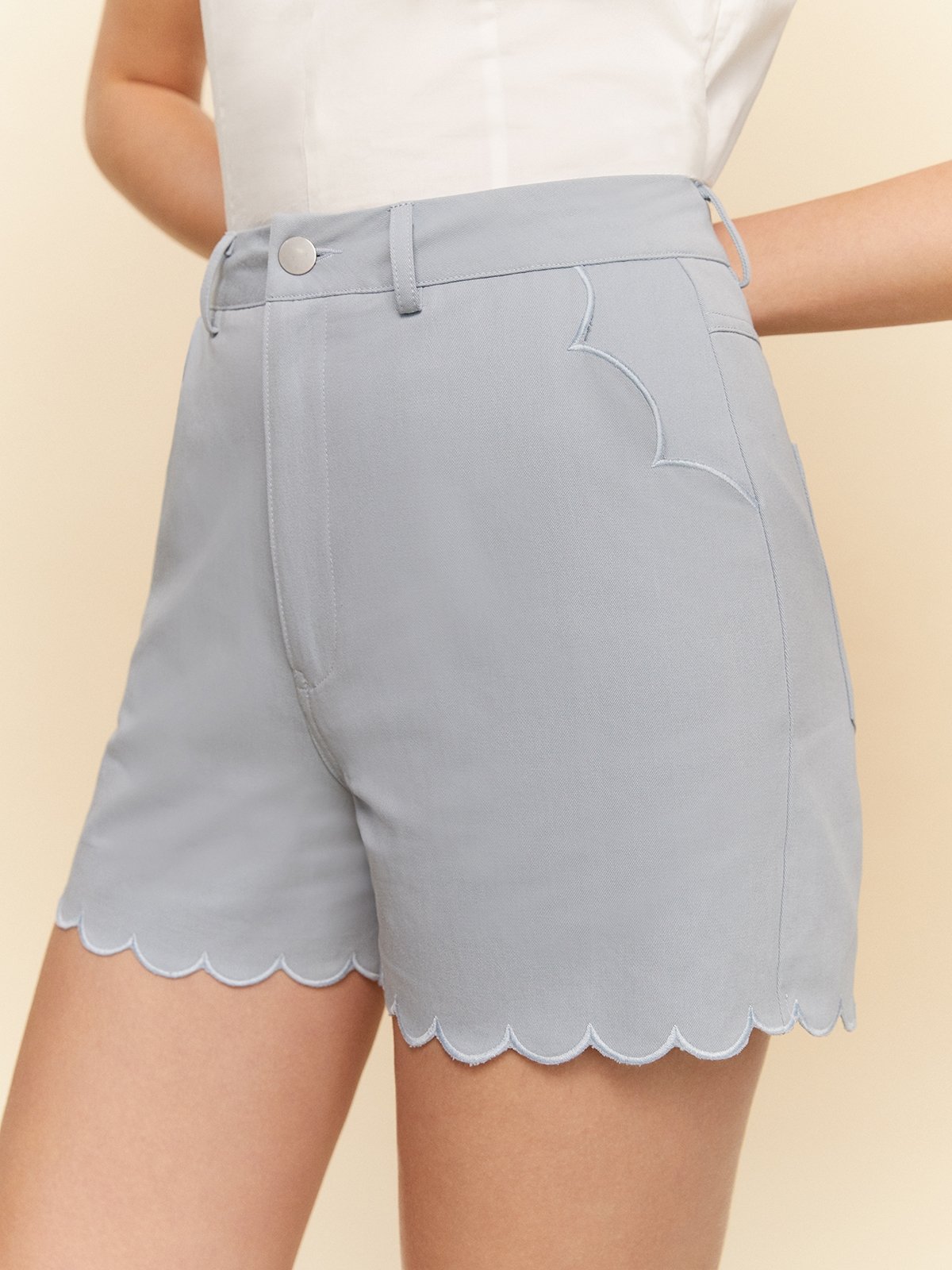 Lettuce Edges Trim Shorts Blue Pomelo Fashion