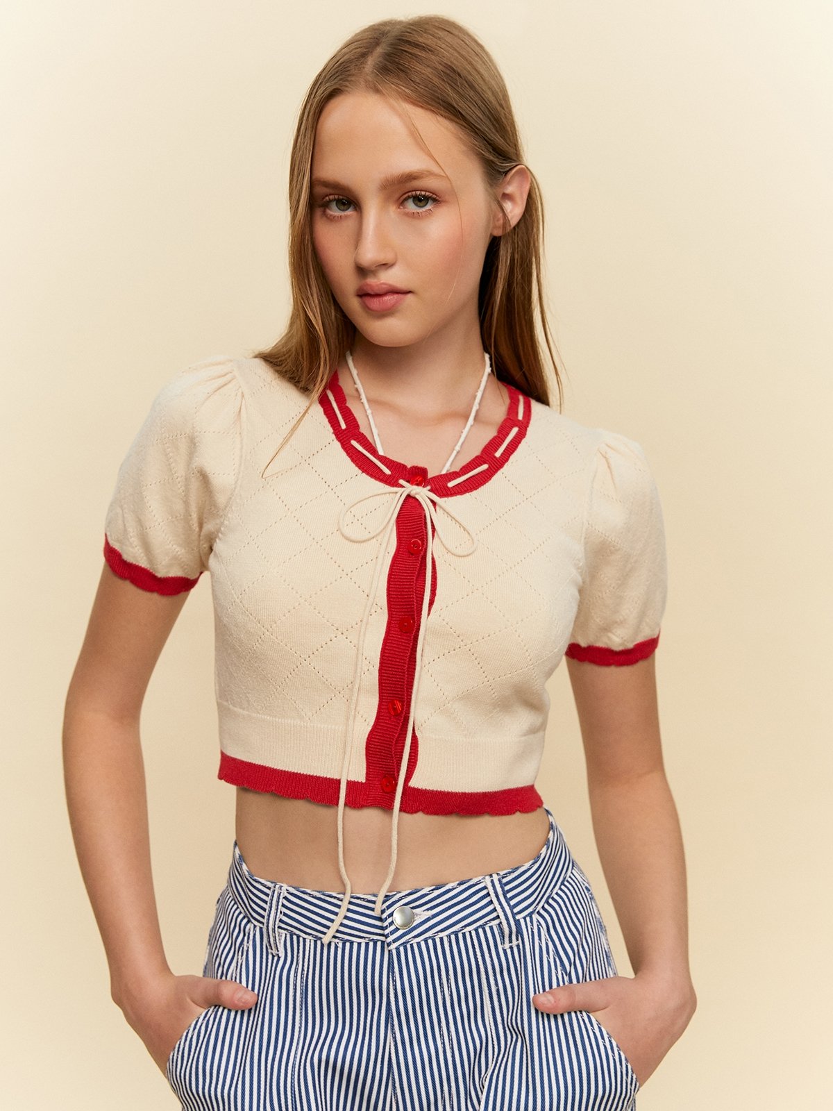 Two Tone Knitted Crop Blouse Multi Color Pomelo Fashion two-tone-knitted-crop-blouse-multi-color-pomelo-fashion