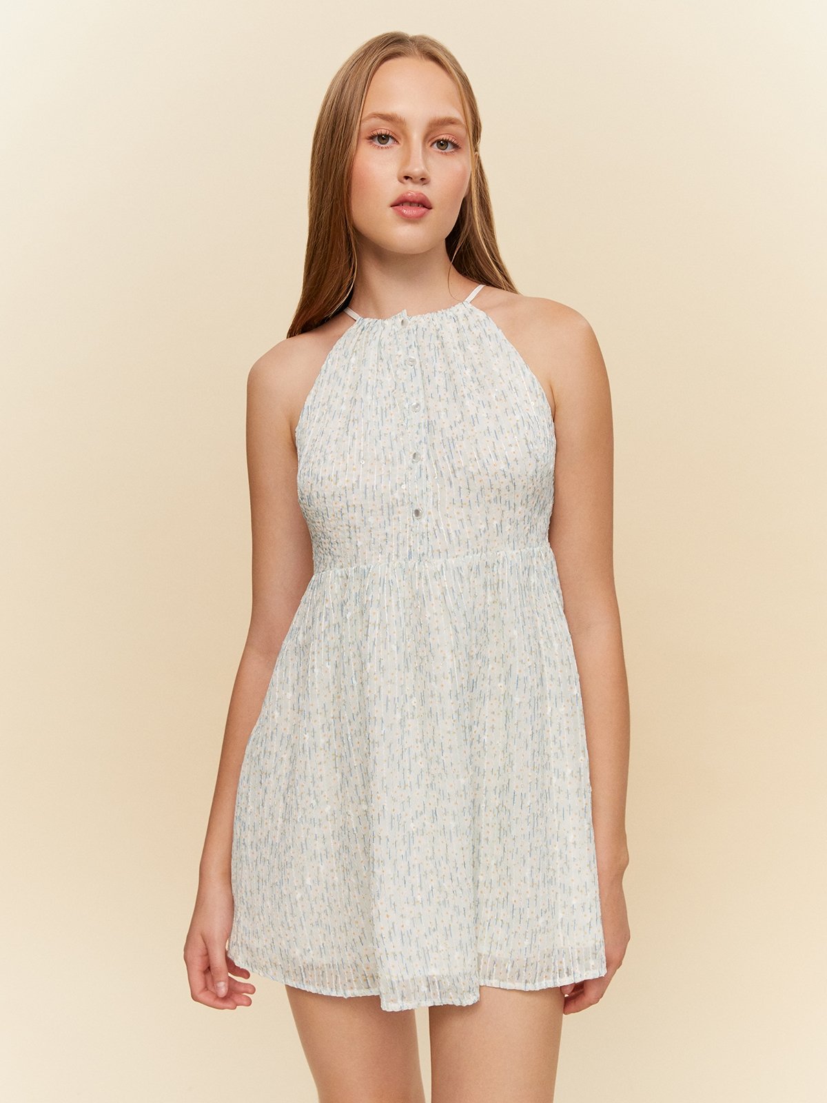 Halter Neck Mini Dress Light Blue