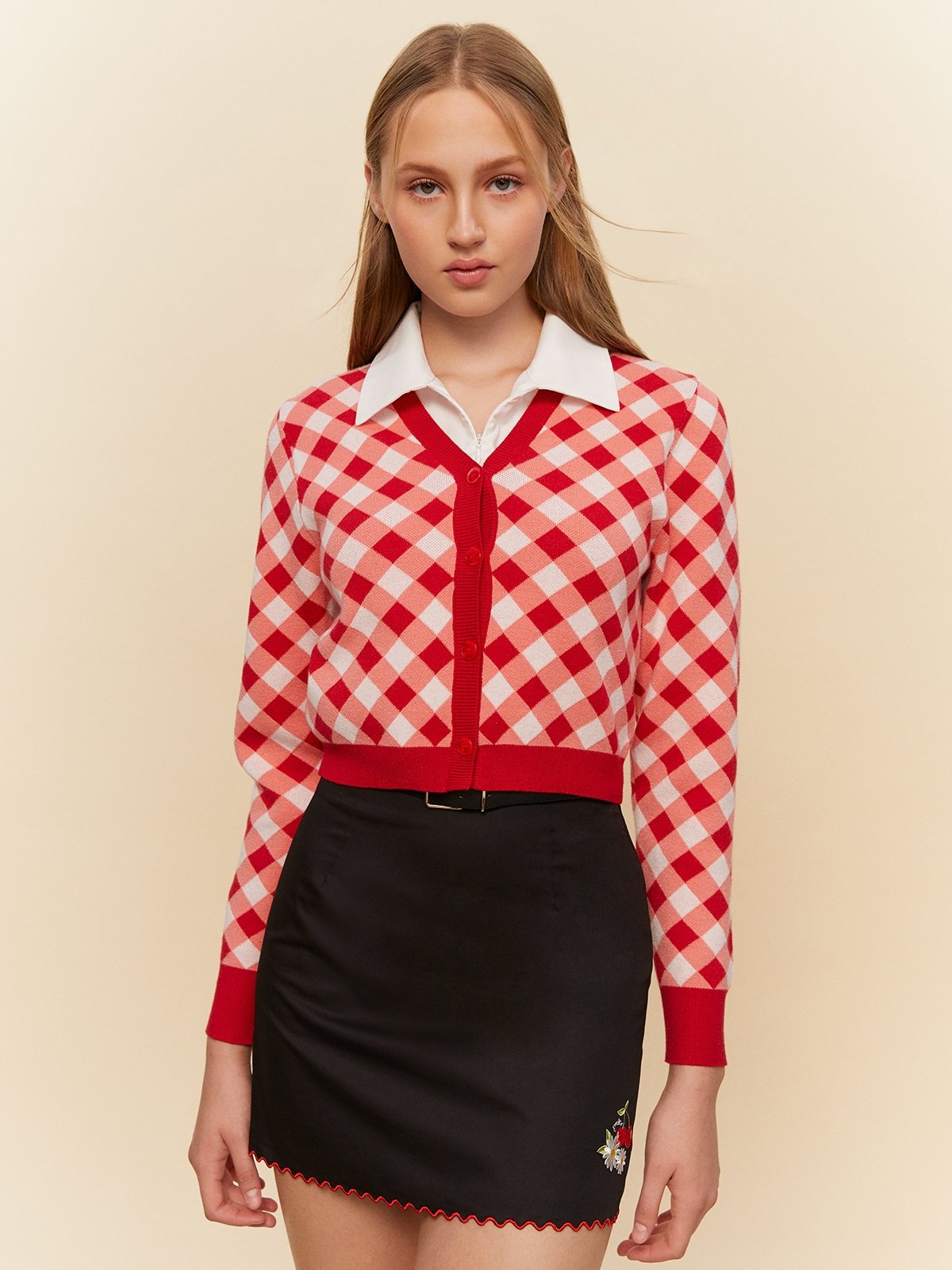 Checkered cardigan sales