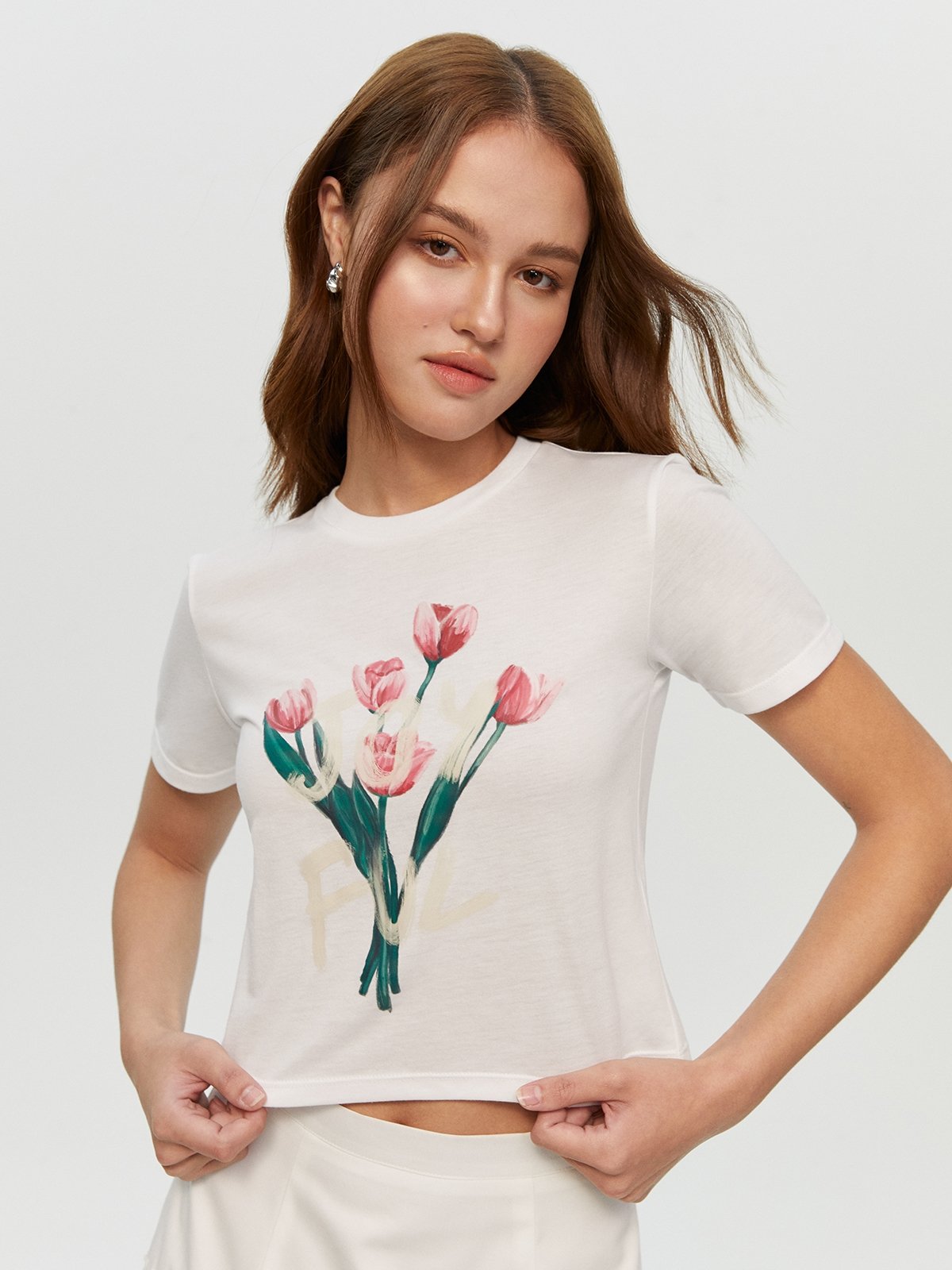 Floral Printed Tee Off White Pomelo Fashion