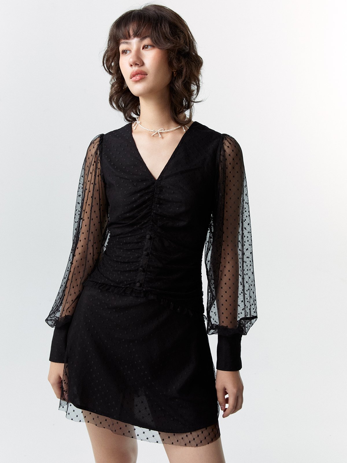 Black sheer dress long sleeve best sale