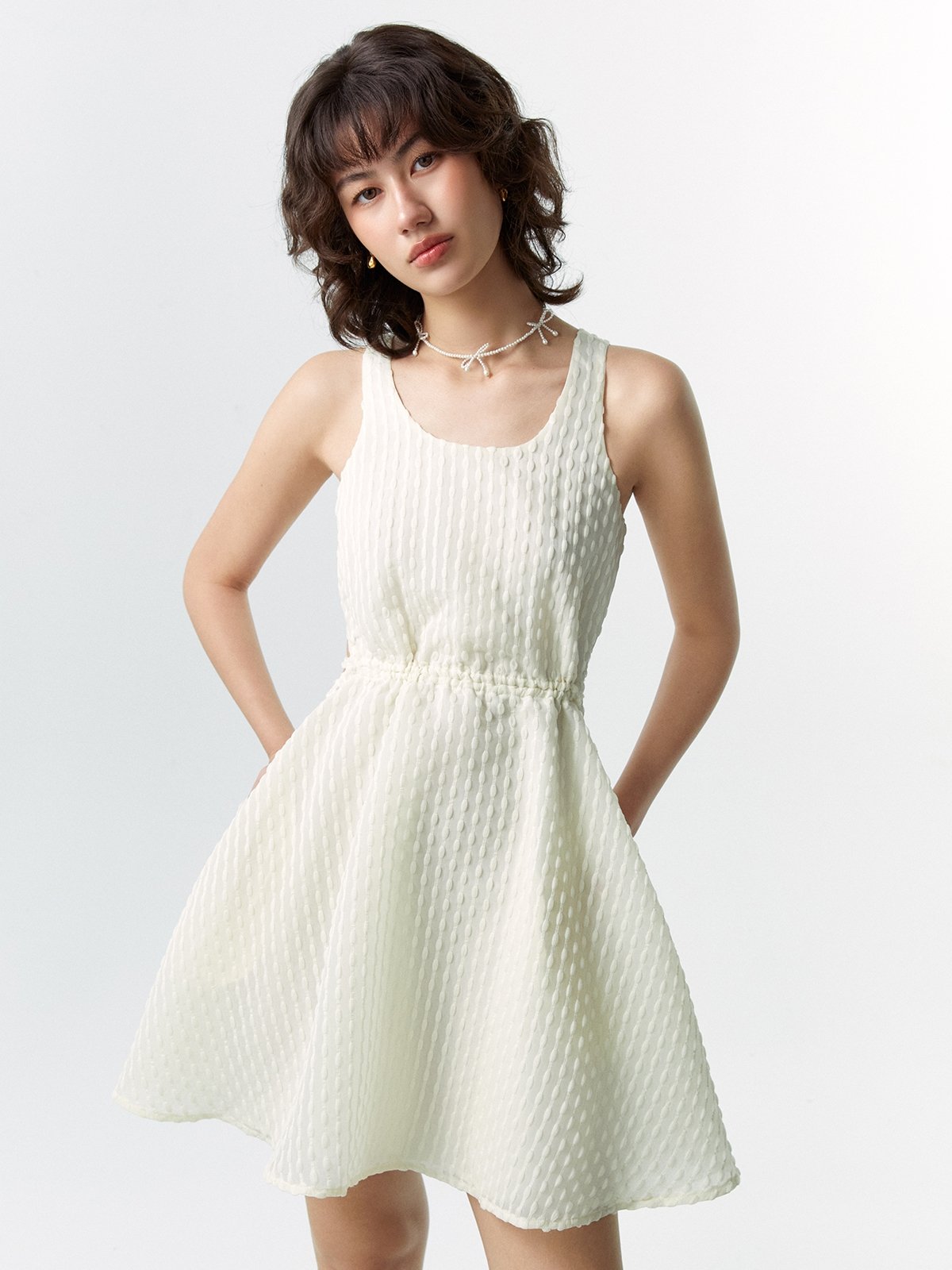 Open Back Floral Mini Dress - Ivory - Pomelo Fashion