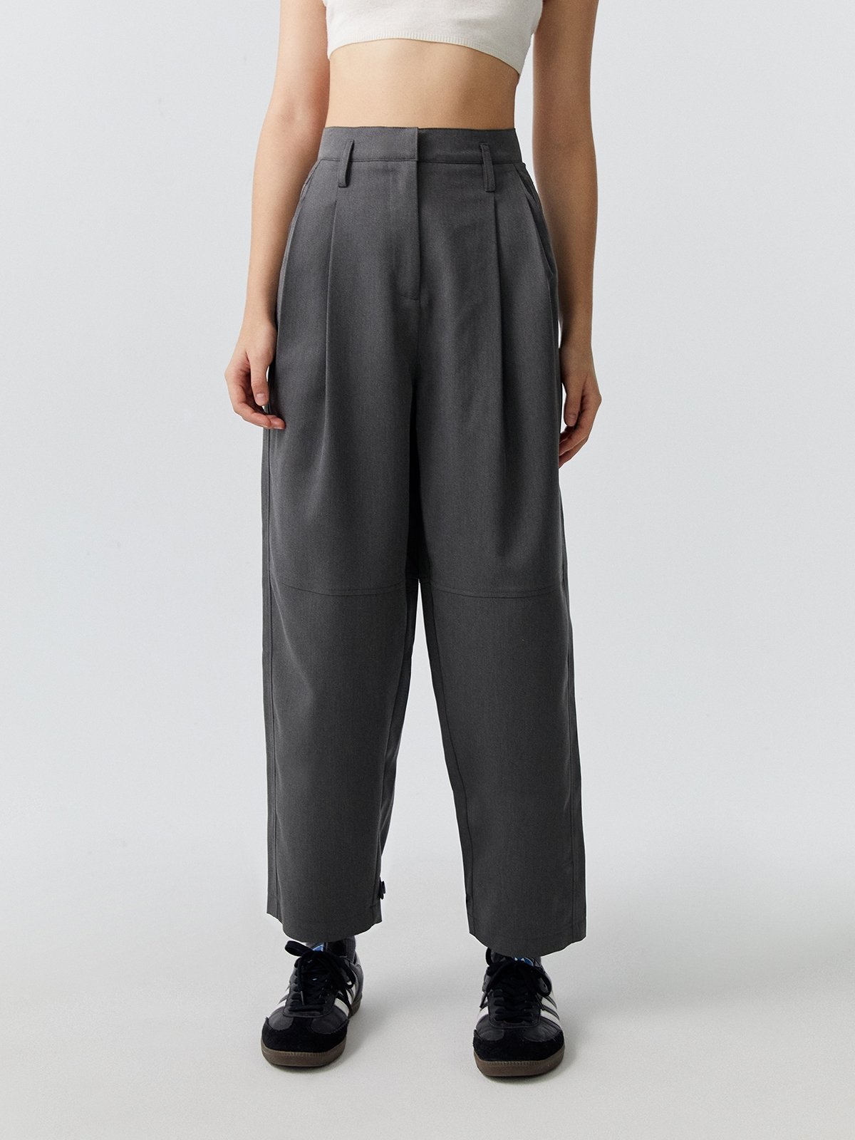 Grey high waisted trousers online