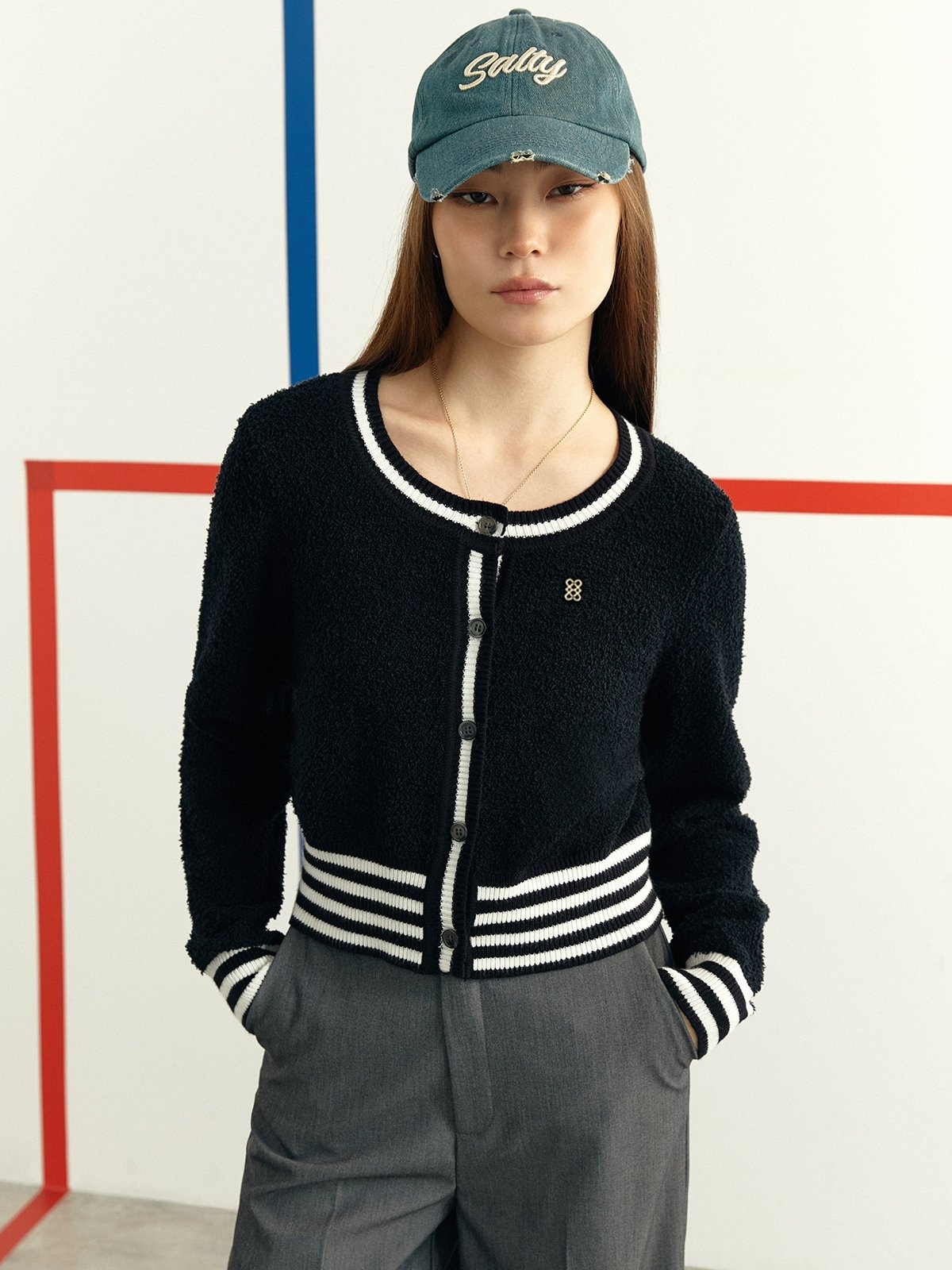 Knitted Long Sleeve Cardigan Black Pomelo Fashion