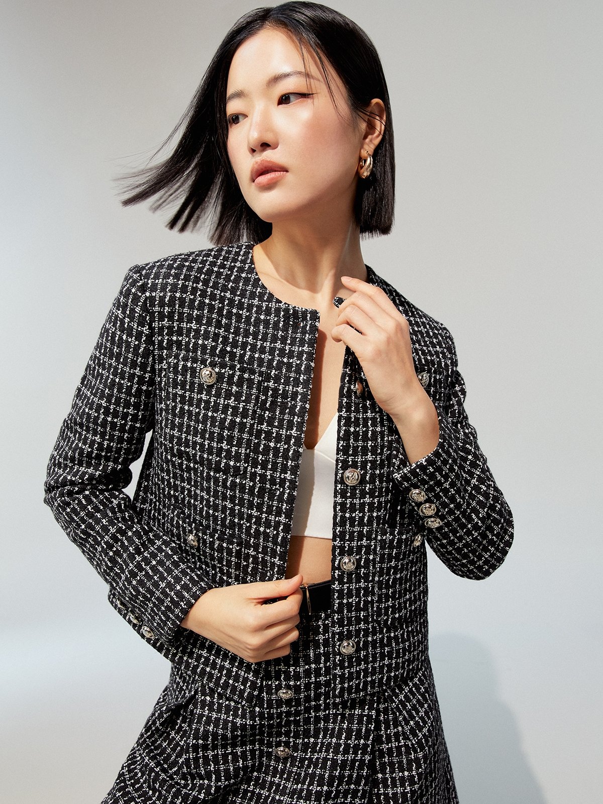 Tweed black and white blazer discount