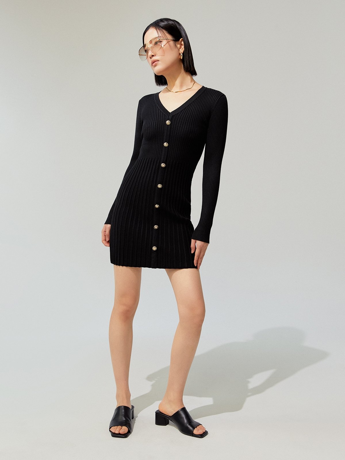 Black button on sale up mini dress