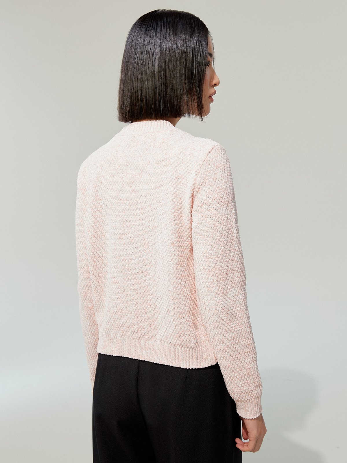 Four Pockets Detail Button Up Tweed Cardigan - Light Pink