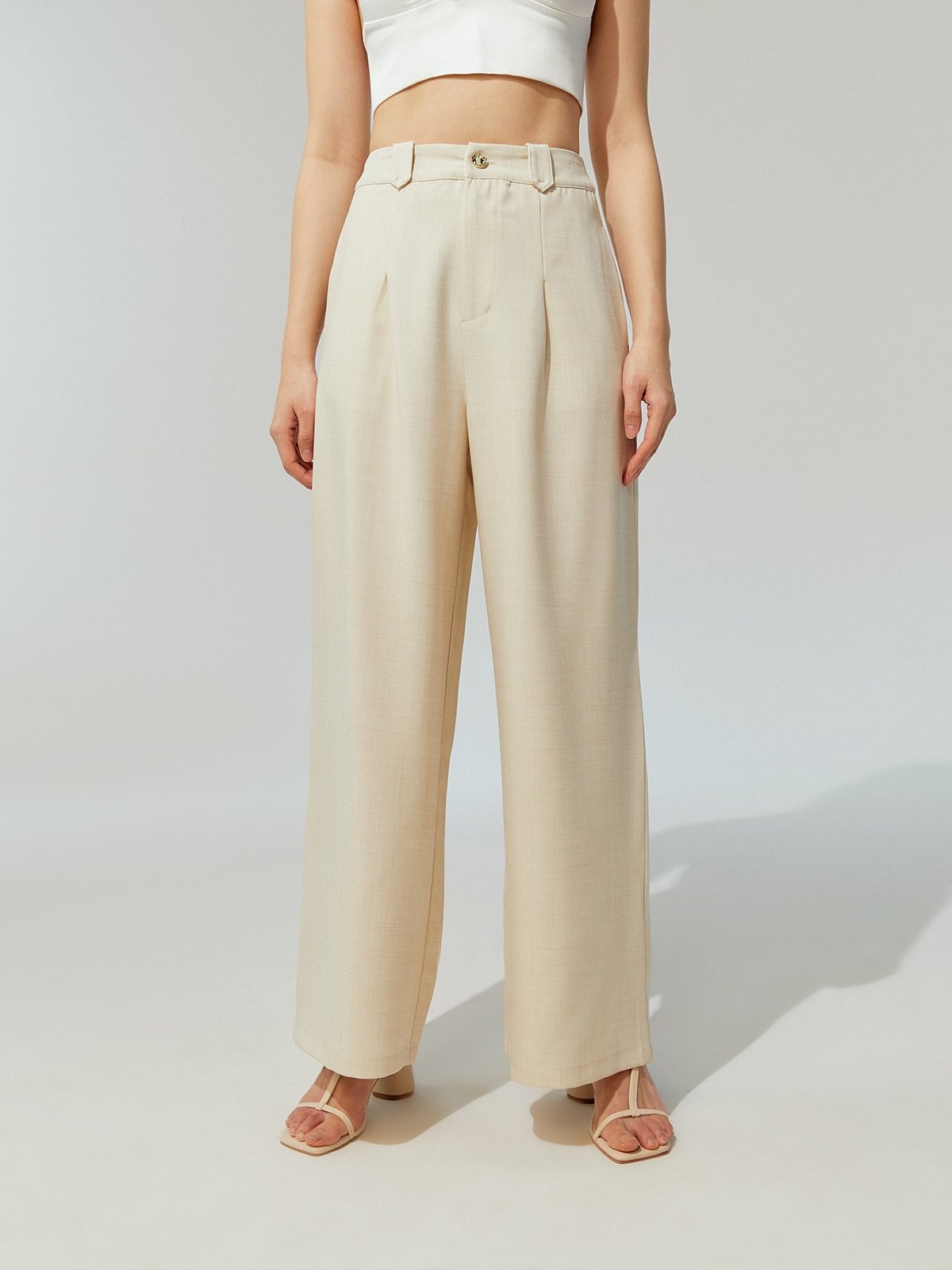 Cream high waisted wide leg trousers outlet