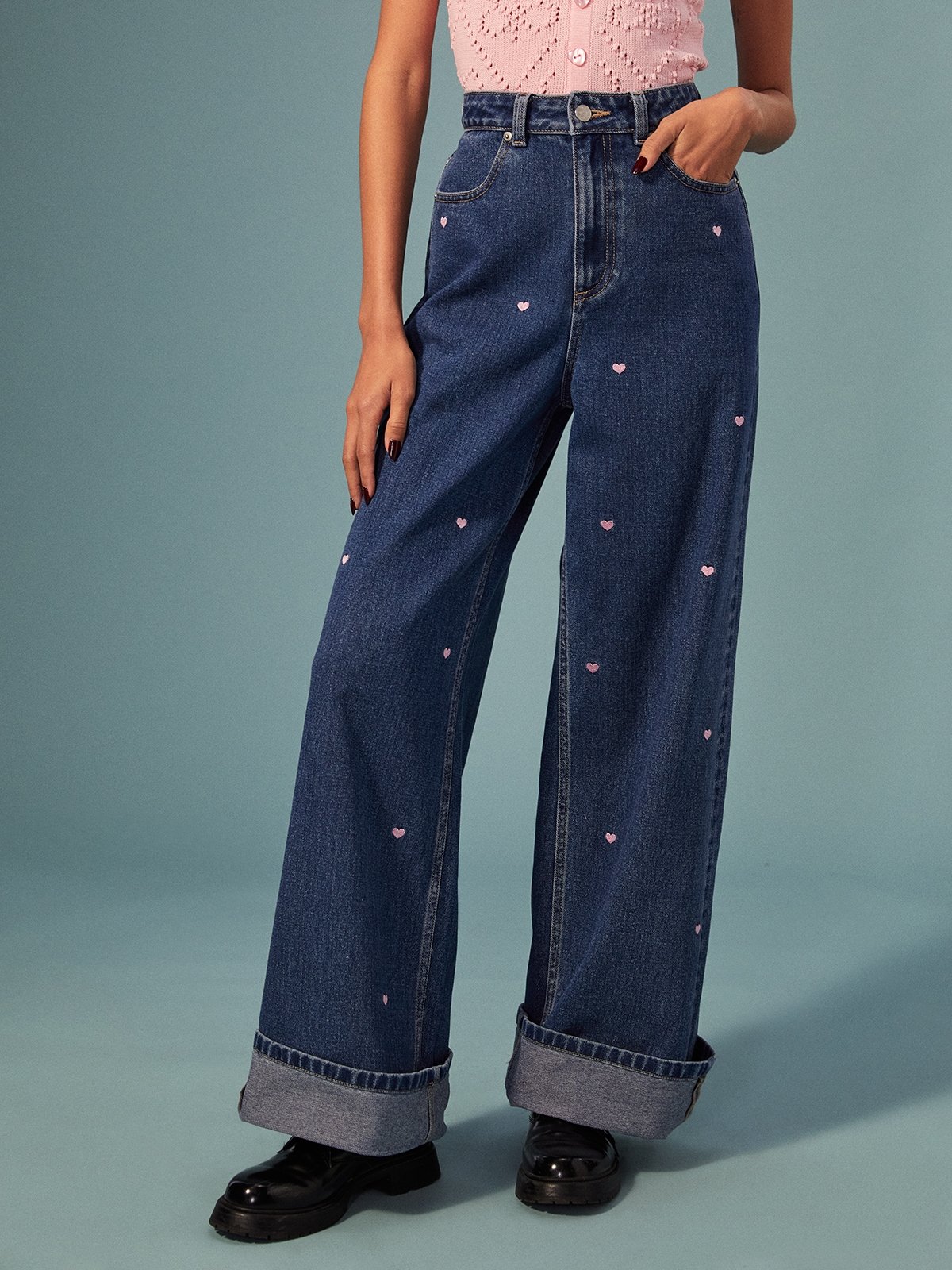 Heart embroidered jeans online