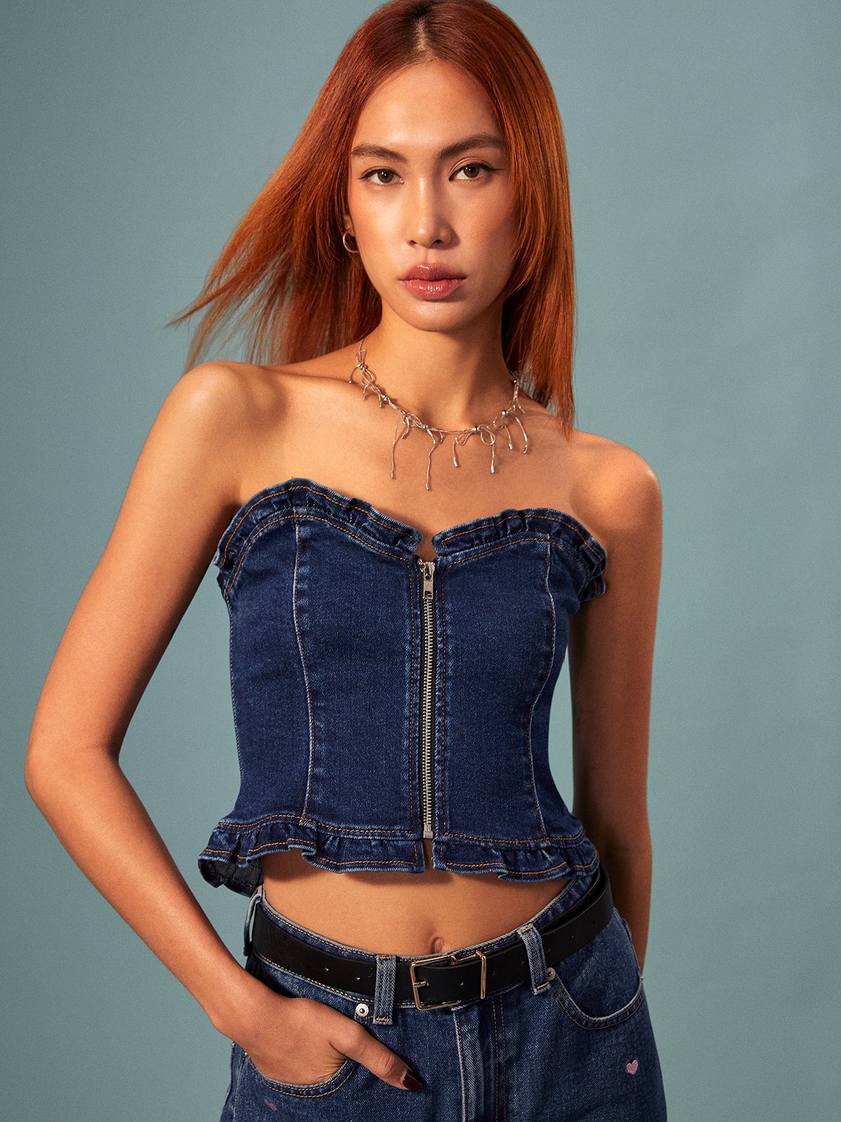 Zipper bustier top best sale