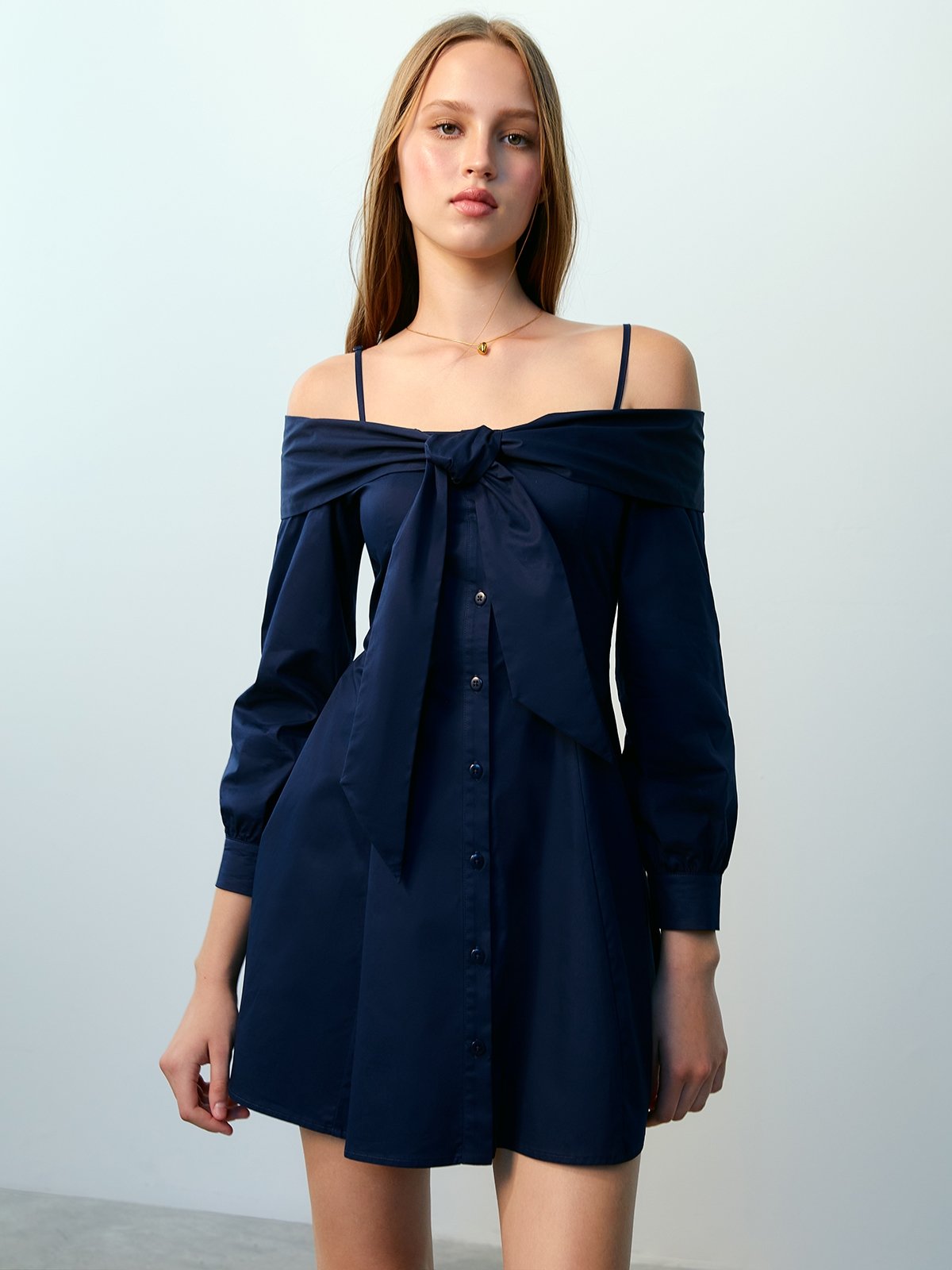 Navy blue off the shoulder short dress clearance