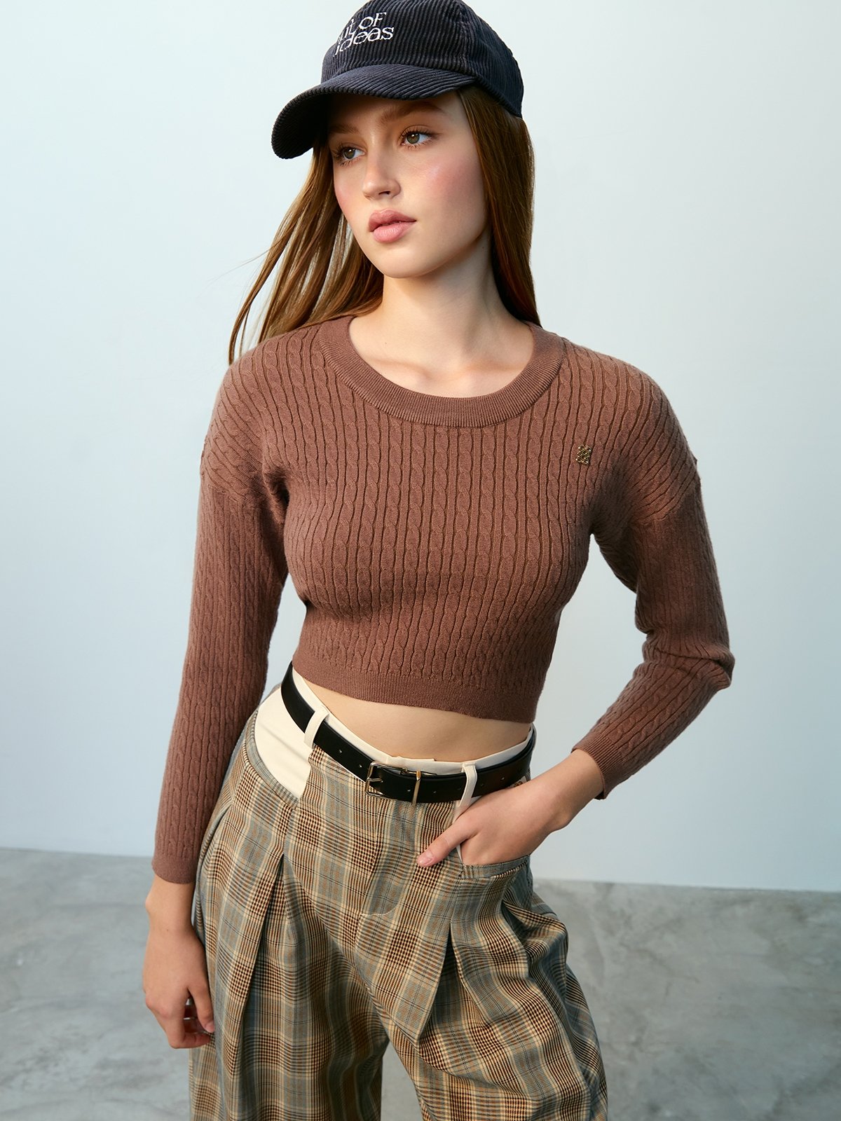 Cable knit crop top best sale