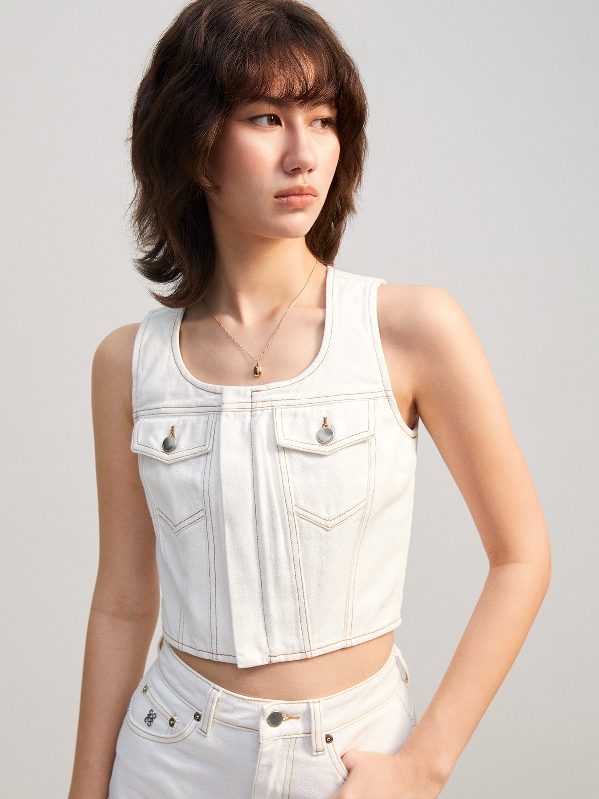 White jean vest outlet