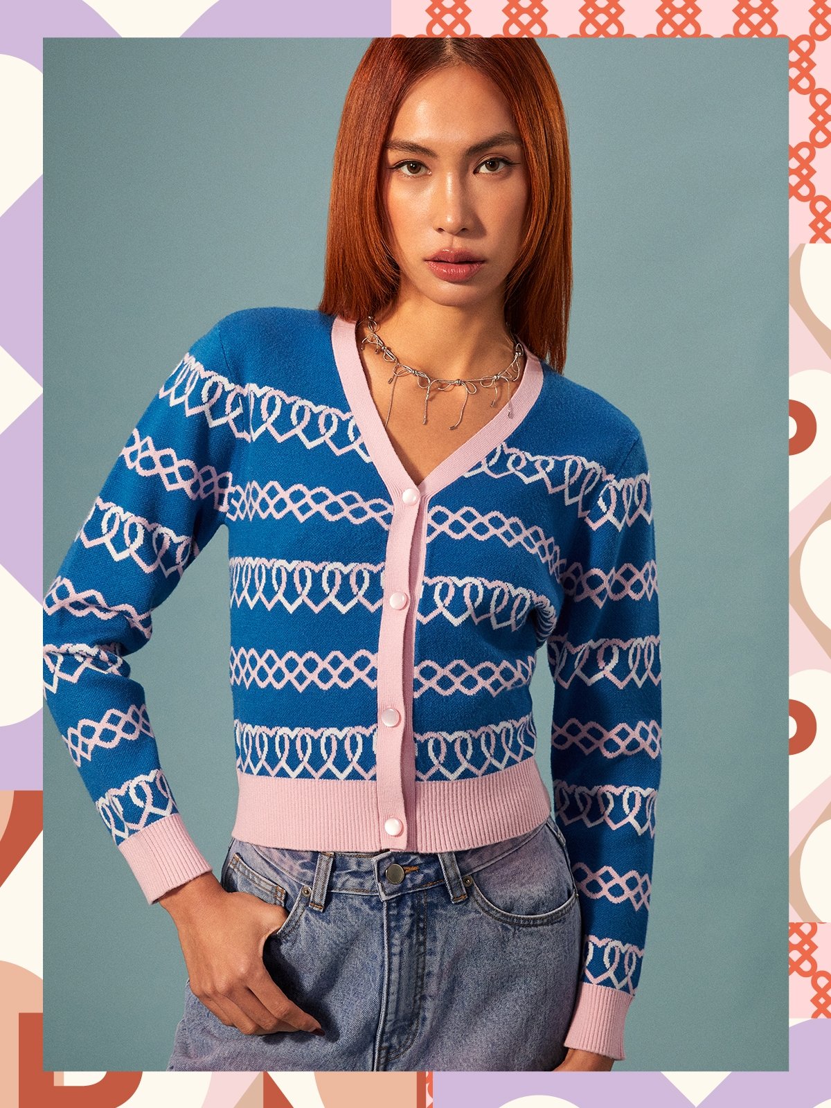 Double Weave Printed Knit Cardigan Multi Color