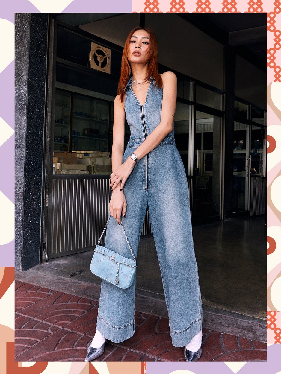 Zipper Denim Vest Jumpsuits Blue Pomelo Fashion