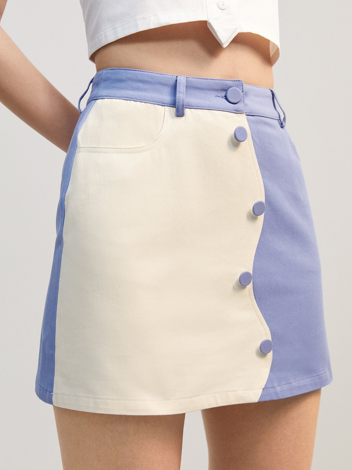 11890 Fawn Button Detailed Mini Skirt