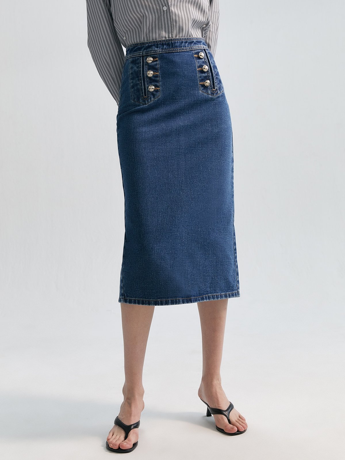 Embroidered long denim skirt clearance