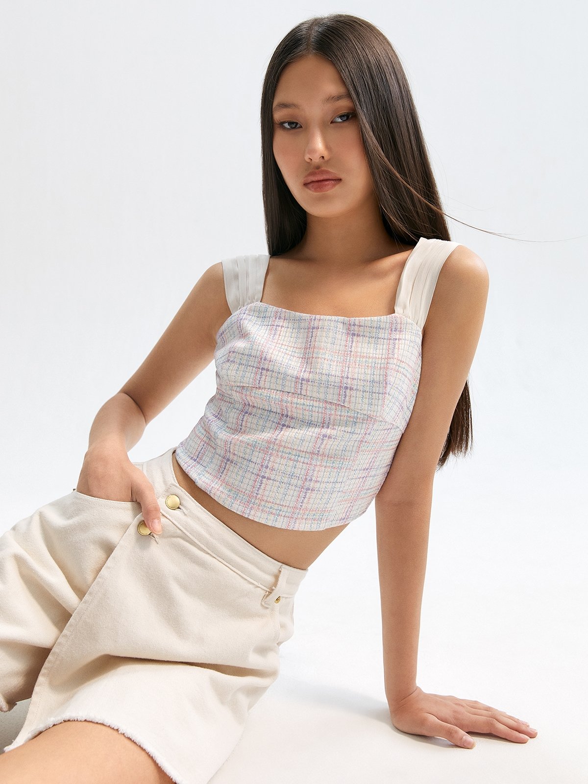 Tweed Bustier Top - Multi Color - Pomelo Fashion