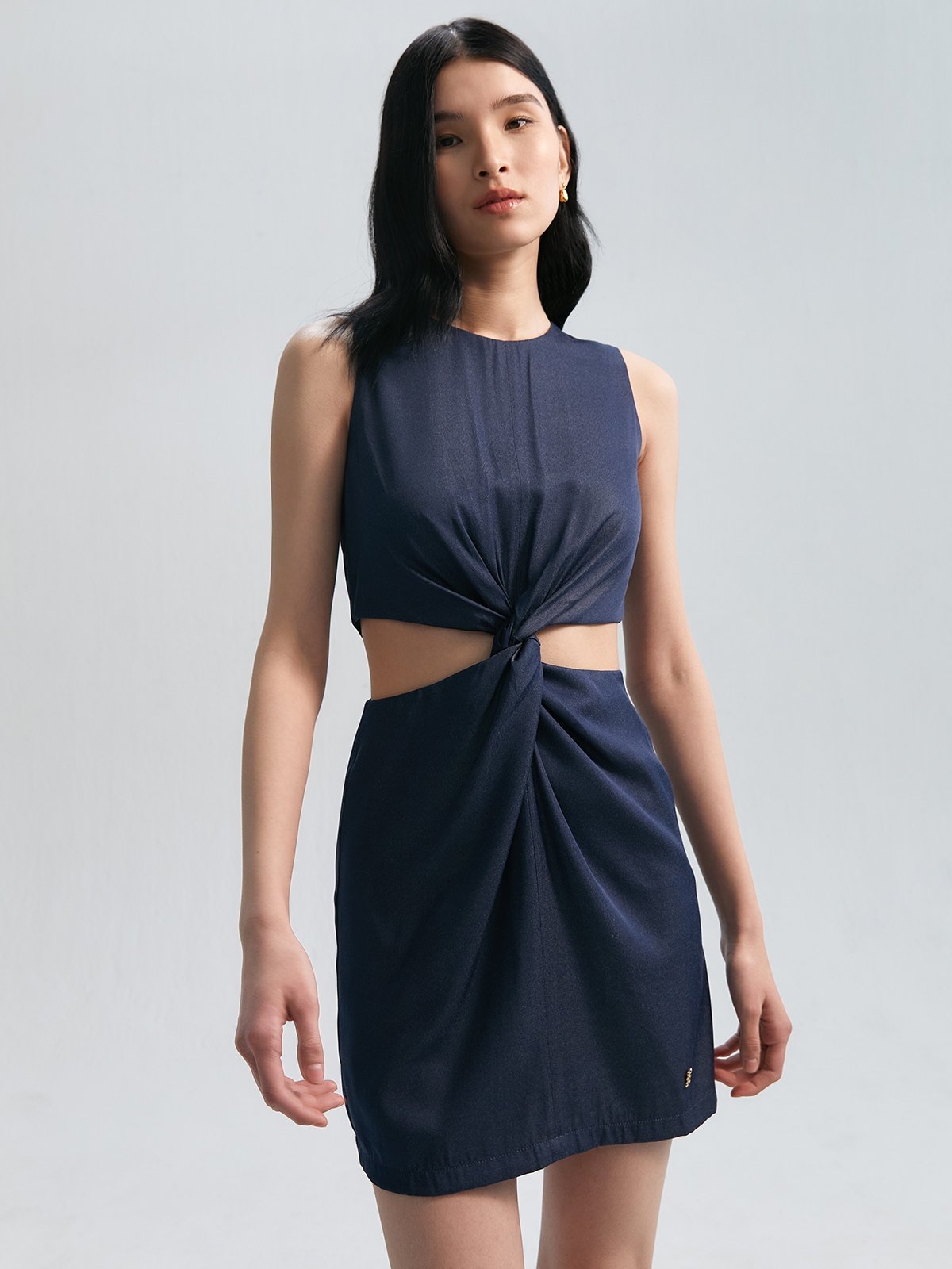 Twist Front Cut Out Mini Dress Navy Pomelo Fashion