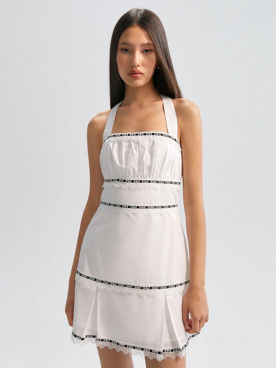 two tone short dresses Daily Dresses Woman's Mini Sleeveless Jewel Neck Sash Two-Tone Khaki Short Dress