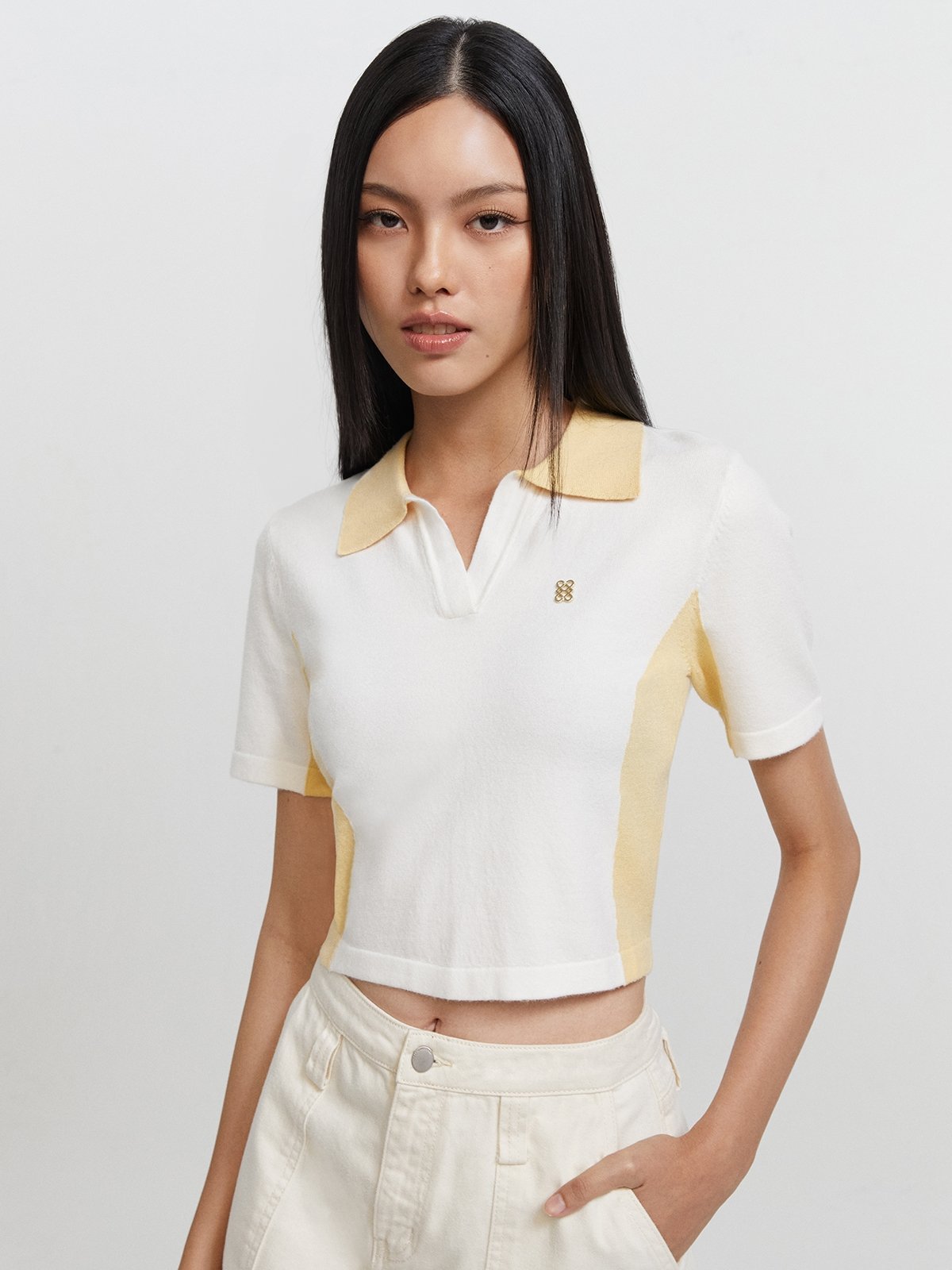 Women's white cropped polo shirt best sale