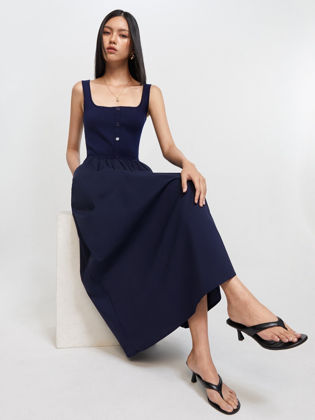 Flowy navy blue dress shop