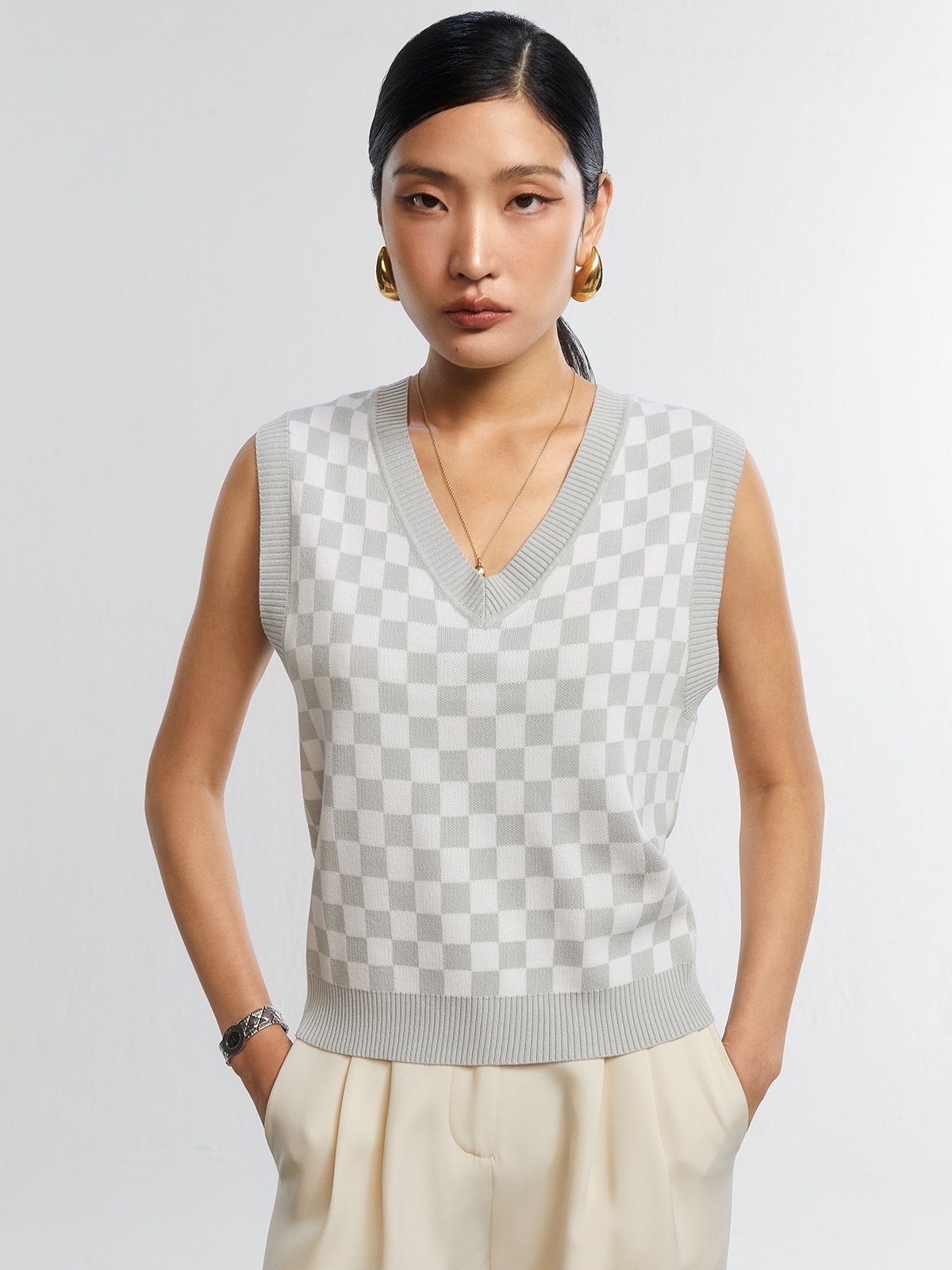 V neck knitted vest shop