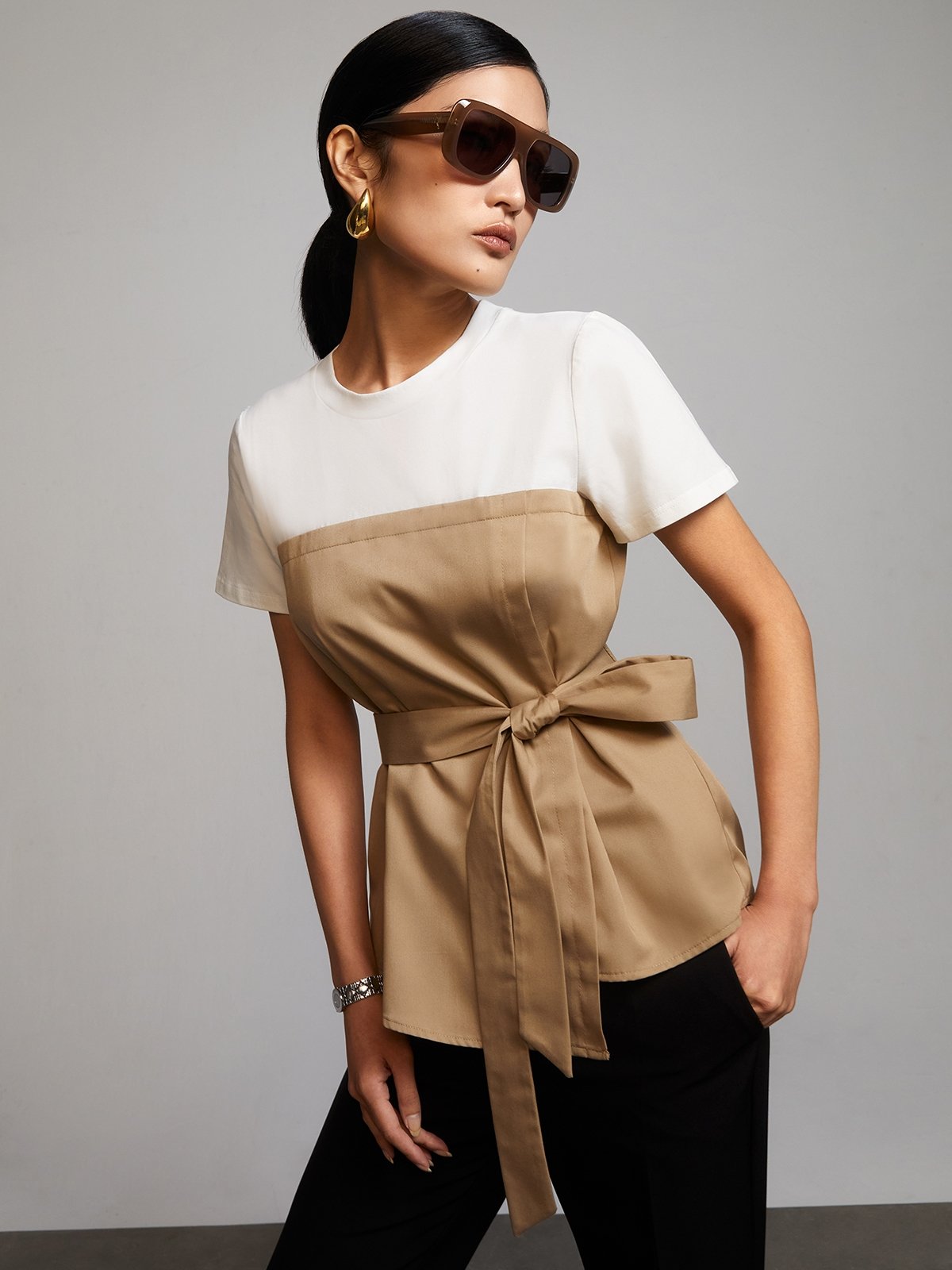 Beige peplum top shop