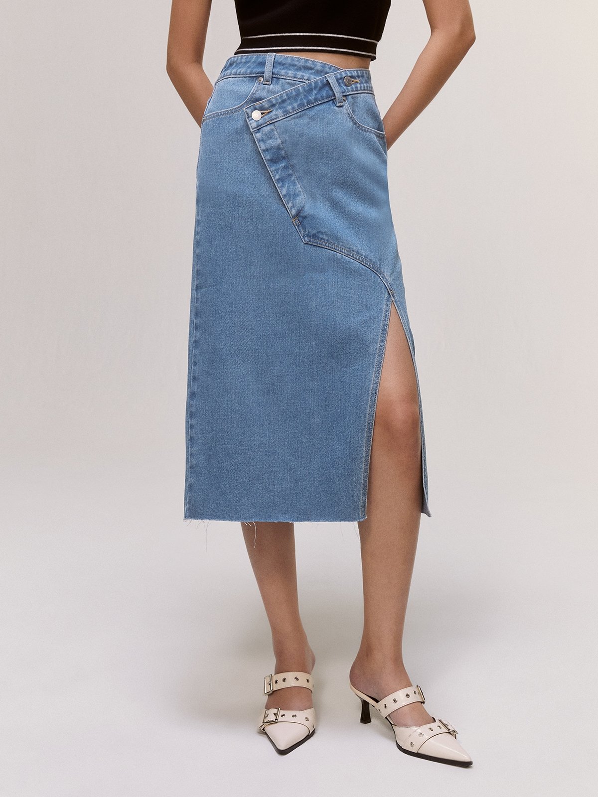 Denim midi skirt with side split sale