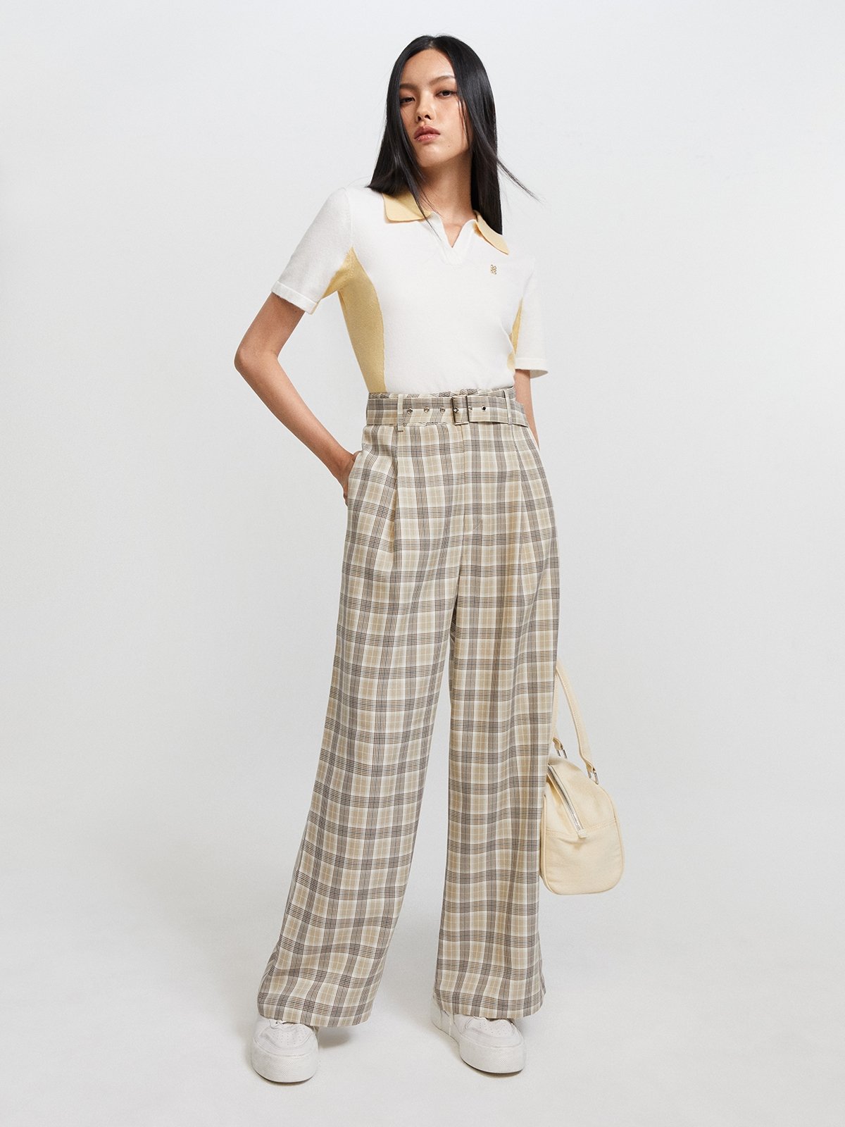 Plaid flared trousers hotsell