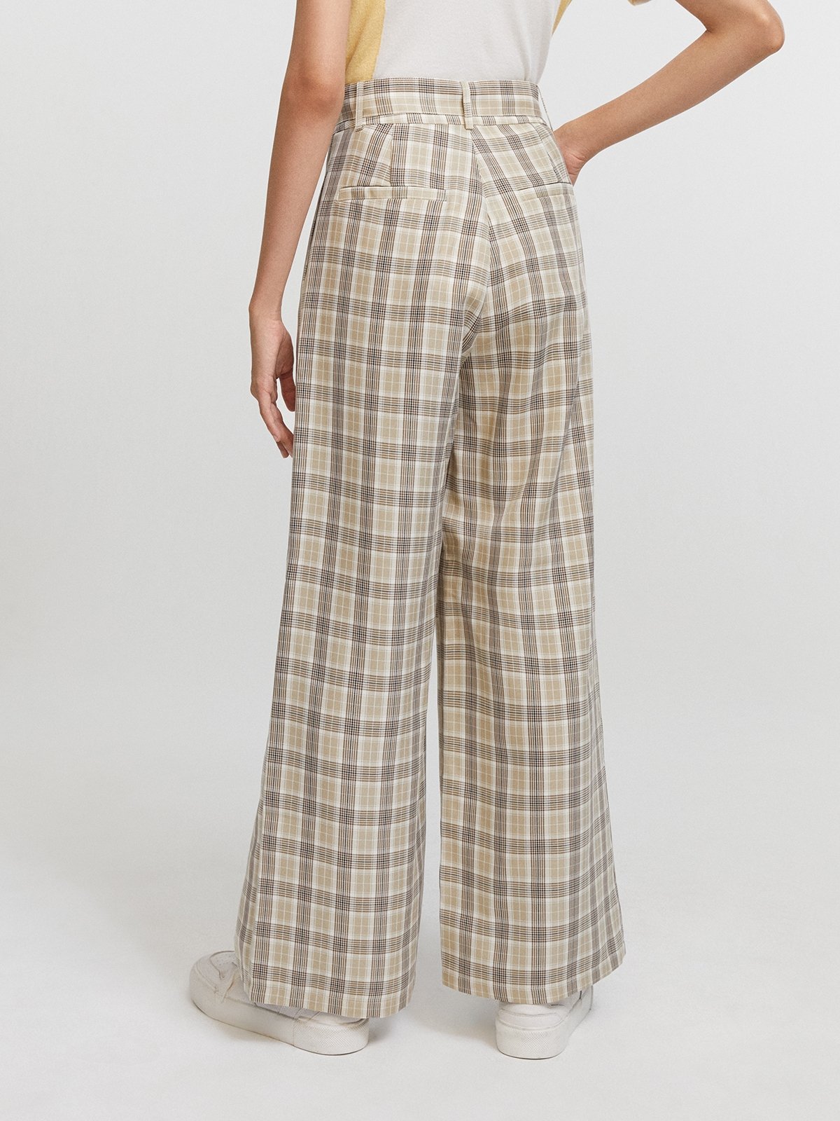 Plaid Wide Leg Pants Cream