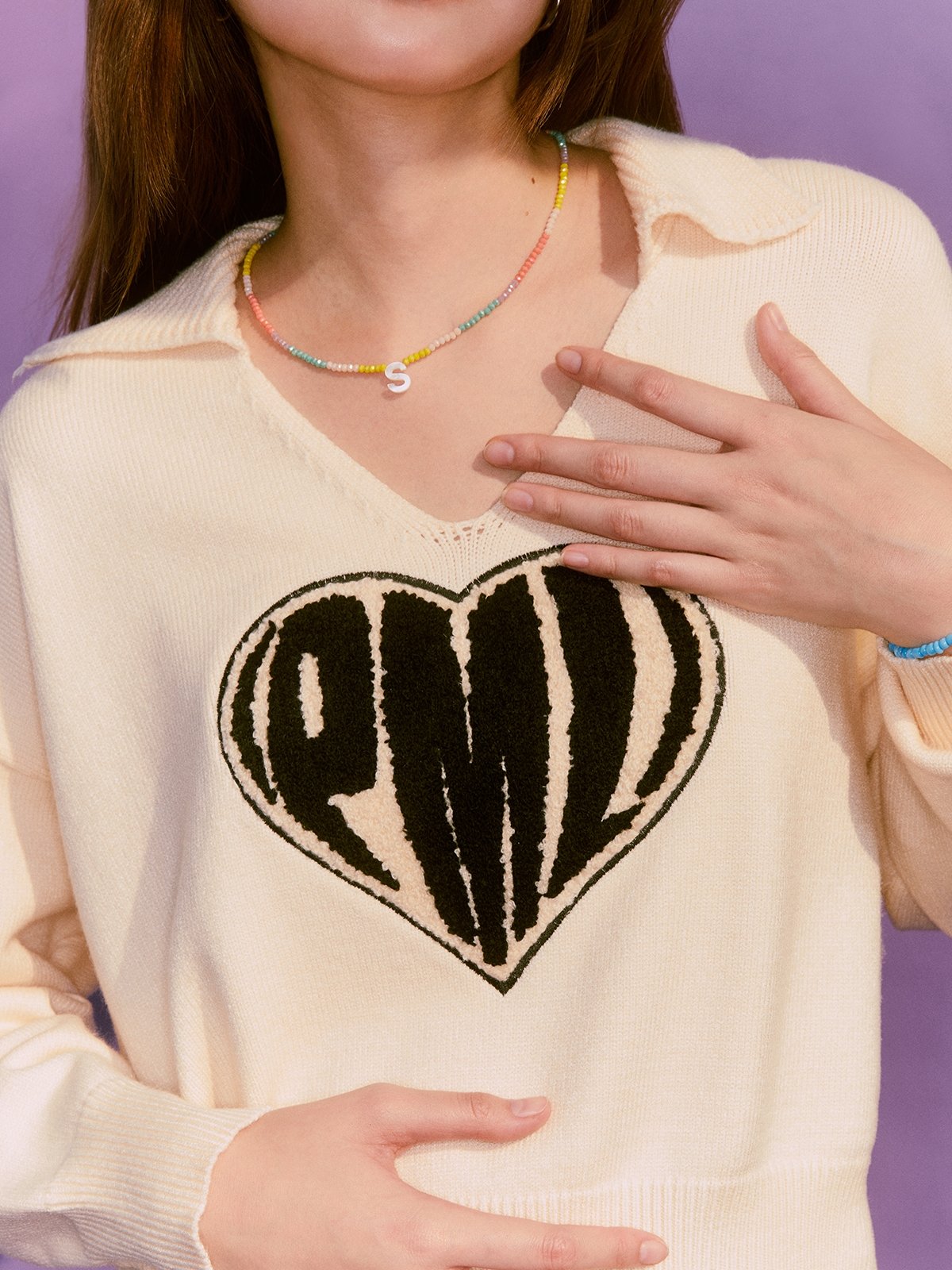 PML Heart Motif Patchwork Sweatshirt Beige