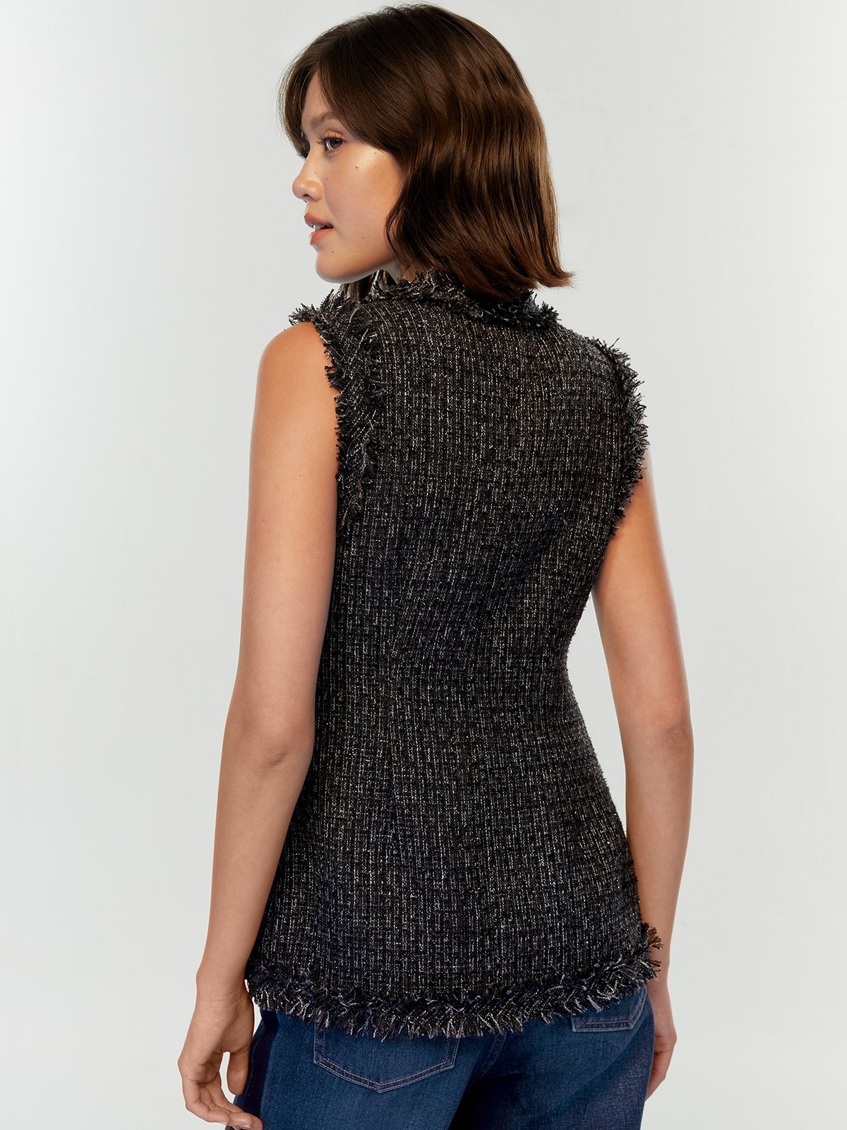 Tweed Vest - Black - Pomelo Fashion