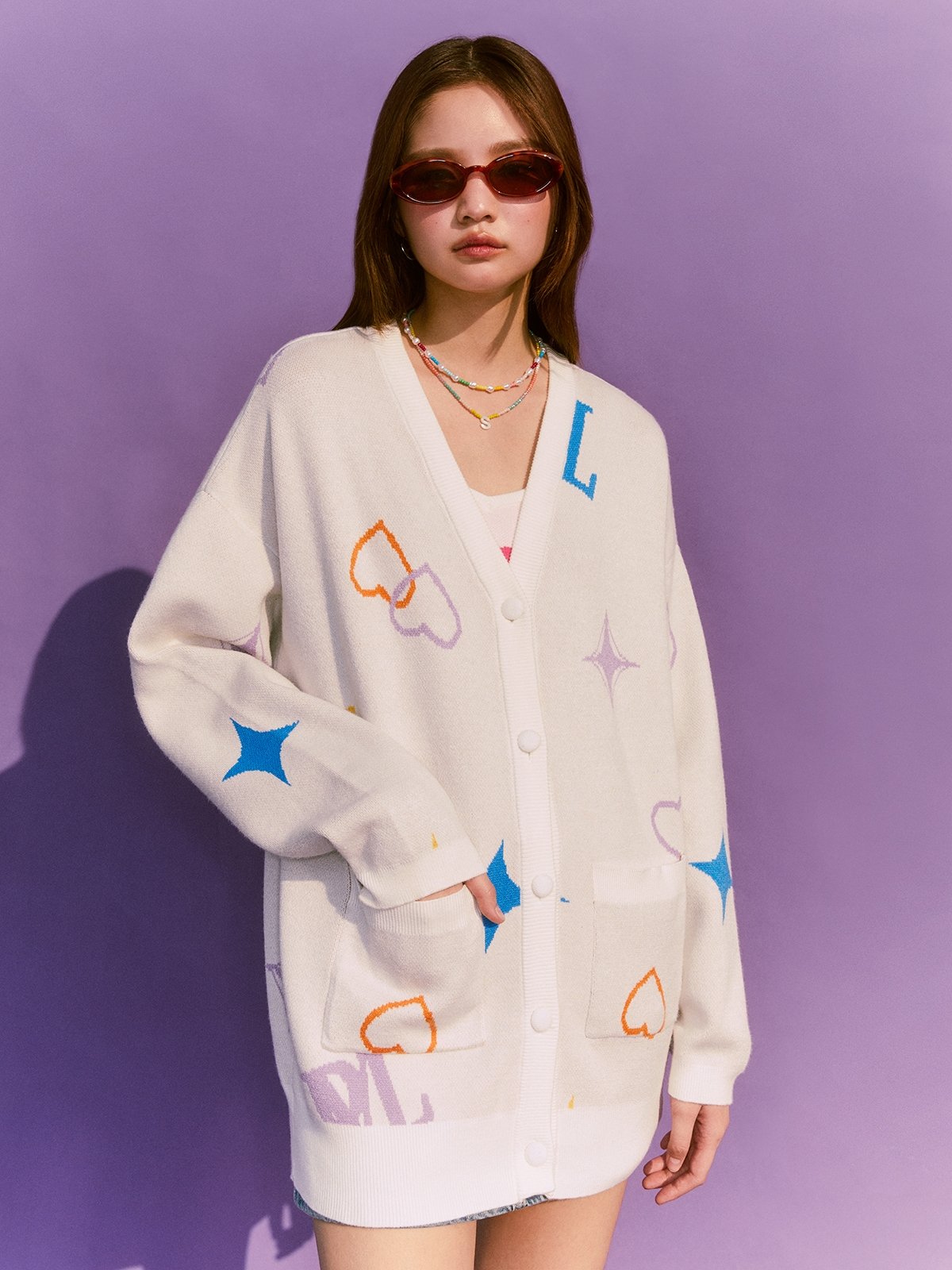 Monogram Artwork Printed Cardigan White
