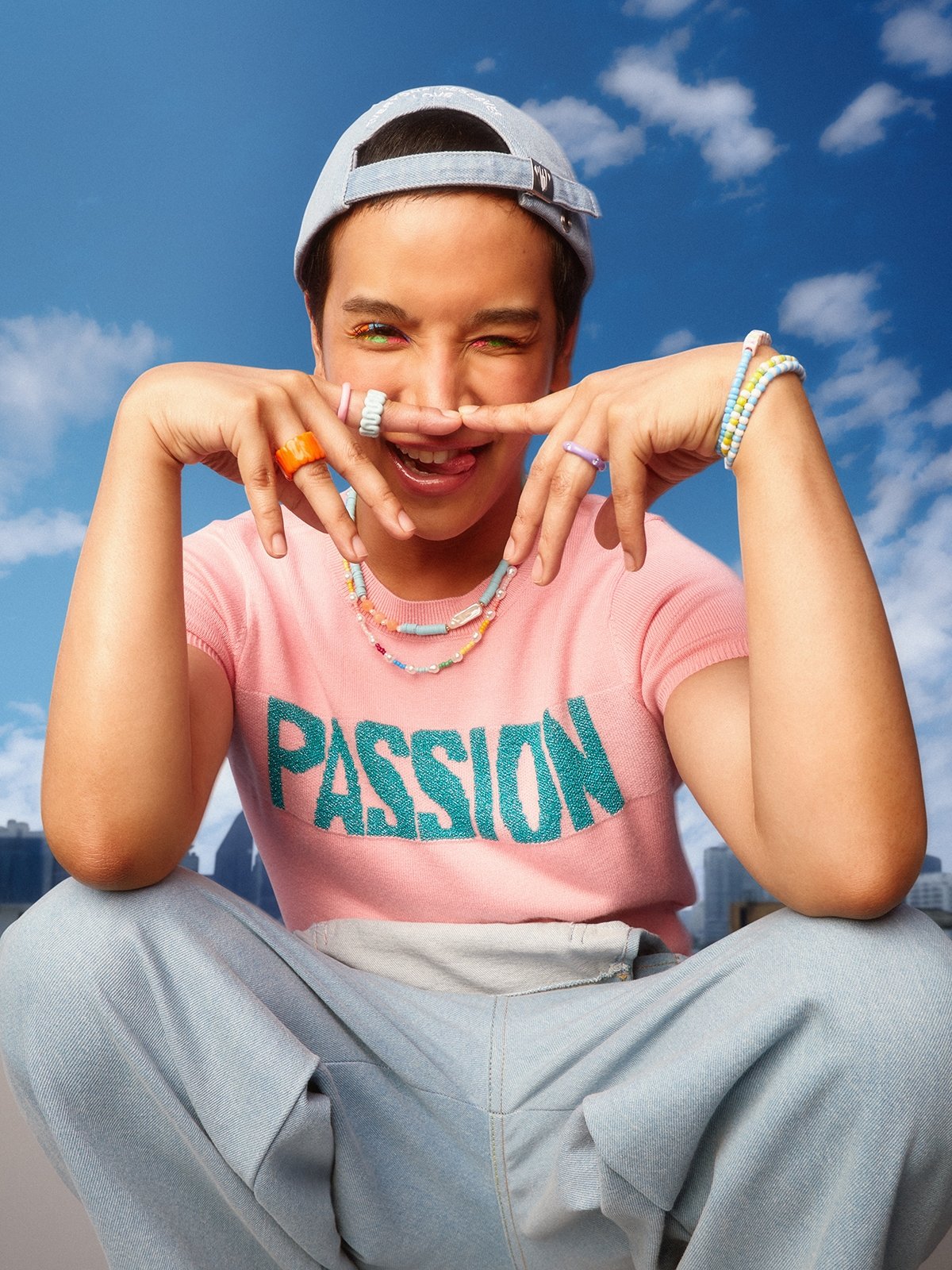 Passion printed knitted t shirt pink pomelo fashion